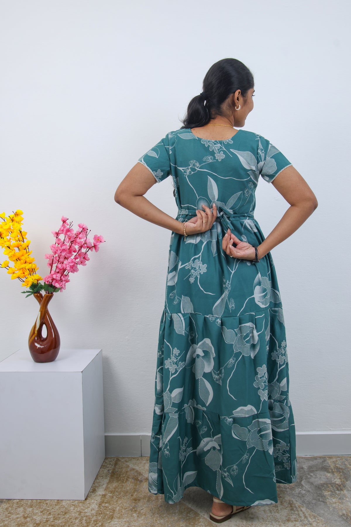 Stylish Alpine 3 Layer Frock Model Nighties| Fancy Sleeves & Neck Pattern| Side Pocket with Back Tie Rope | Perfect Nightwear Trendy Women's (AFK)