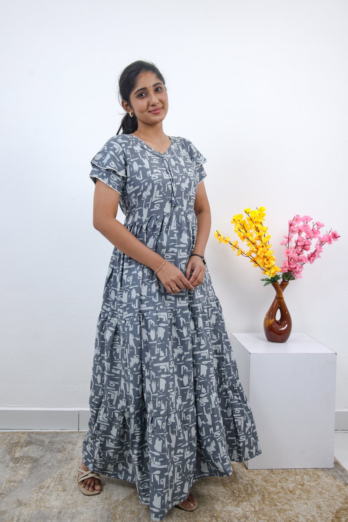 Stylish Alpine 3 Layer Frock Model Nighties| Fancy Sleeves & Neck Pattern| Side Pocket with Back Tie Rope | Perfect Nightwear Trendy Women's (AFK)