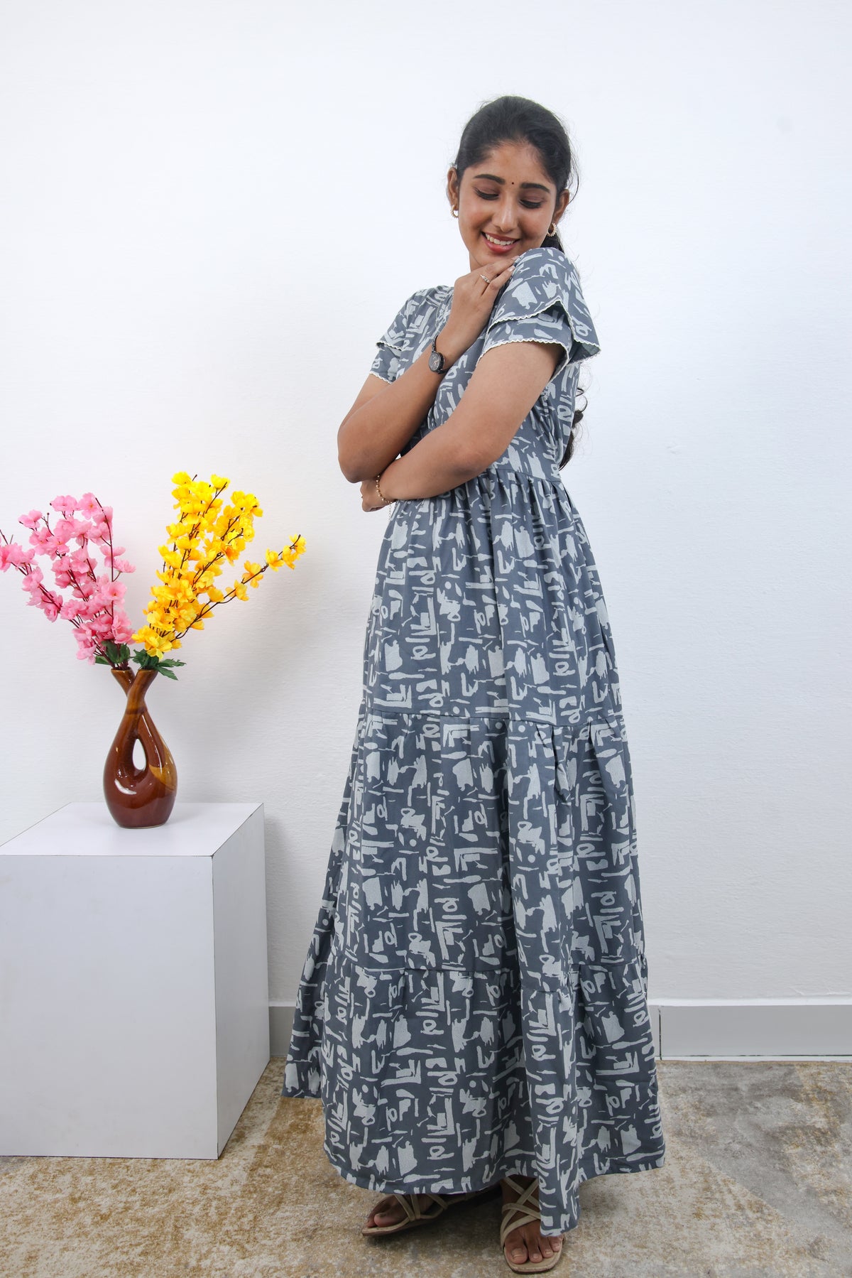 Stylish Alpine 3 Layer Frock Model Nighties| Fancy Sleeves & Neck Pattern| Side Pocket with Back Tie Rope | Perfect Nightwear Trendy Women's (AFK)