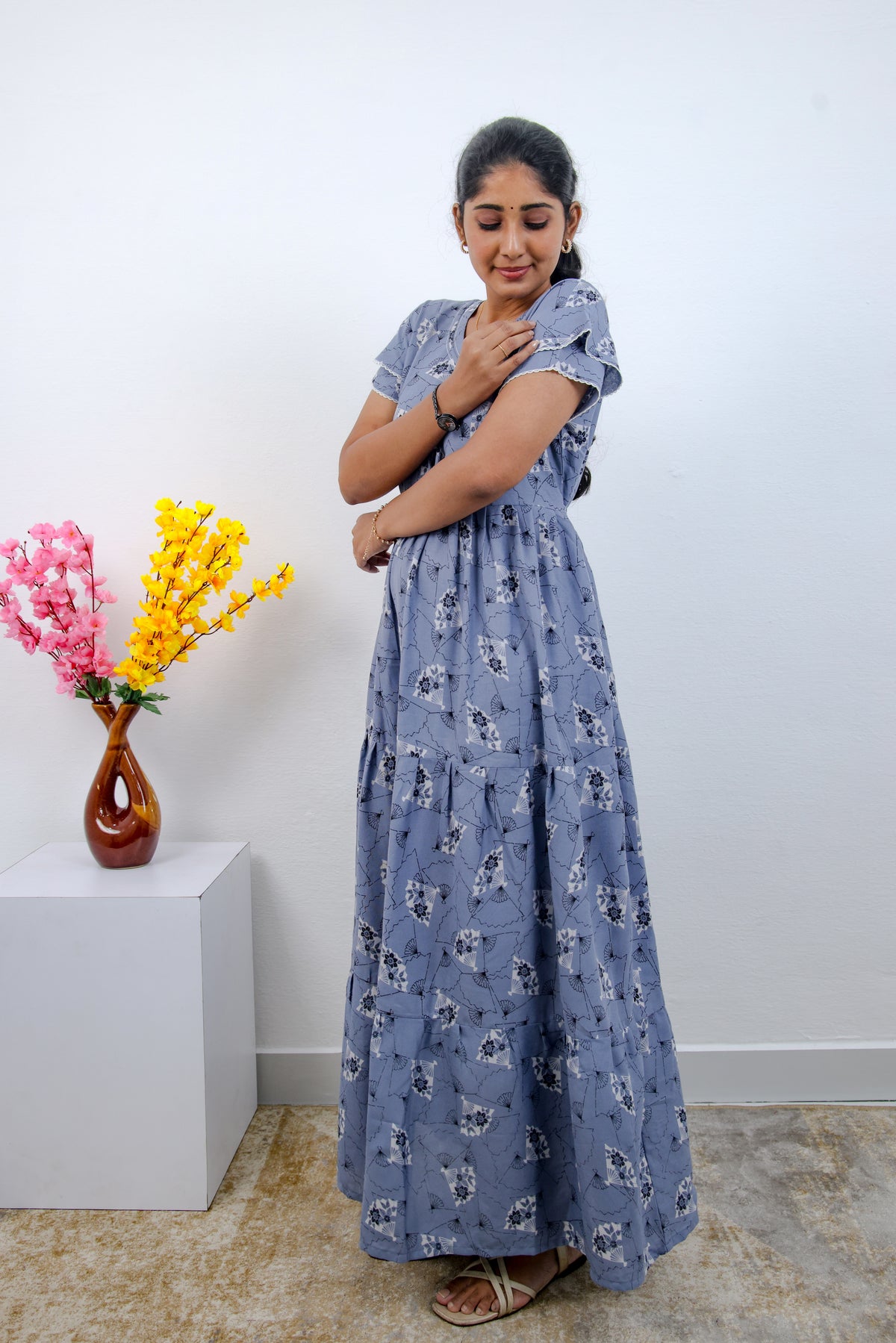 Stylish Alpine 3 Layer Frock Model Nighties| Fancy Sleeves & Neck Pattern| Side Pocket with Back Tie Rope | Perfect Nightwear Trendy Women's (AFK)