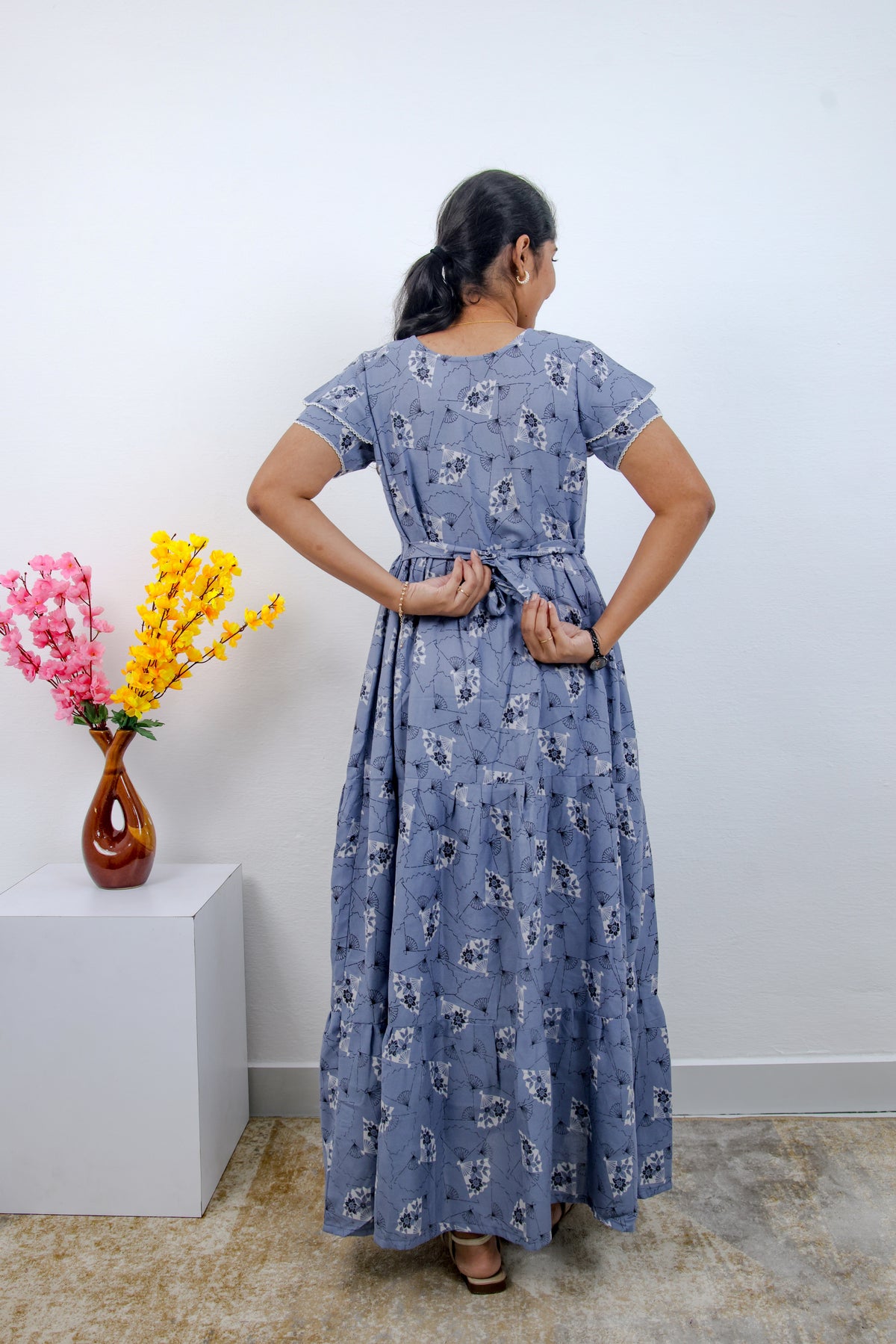 Stylish Alpine 3 Layer Frock Model Nighties| Fancy Sleeves & Neck Pattern| Side Pocket with Back Tie Rope | Perfect Nightwear Trendy Women's (AFK)