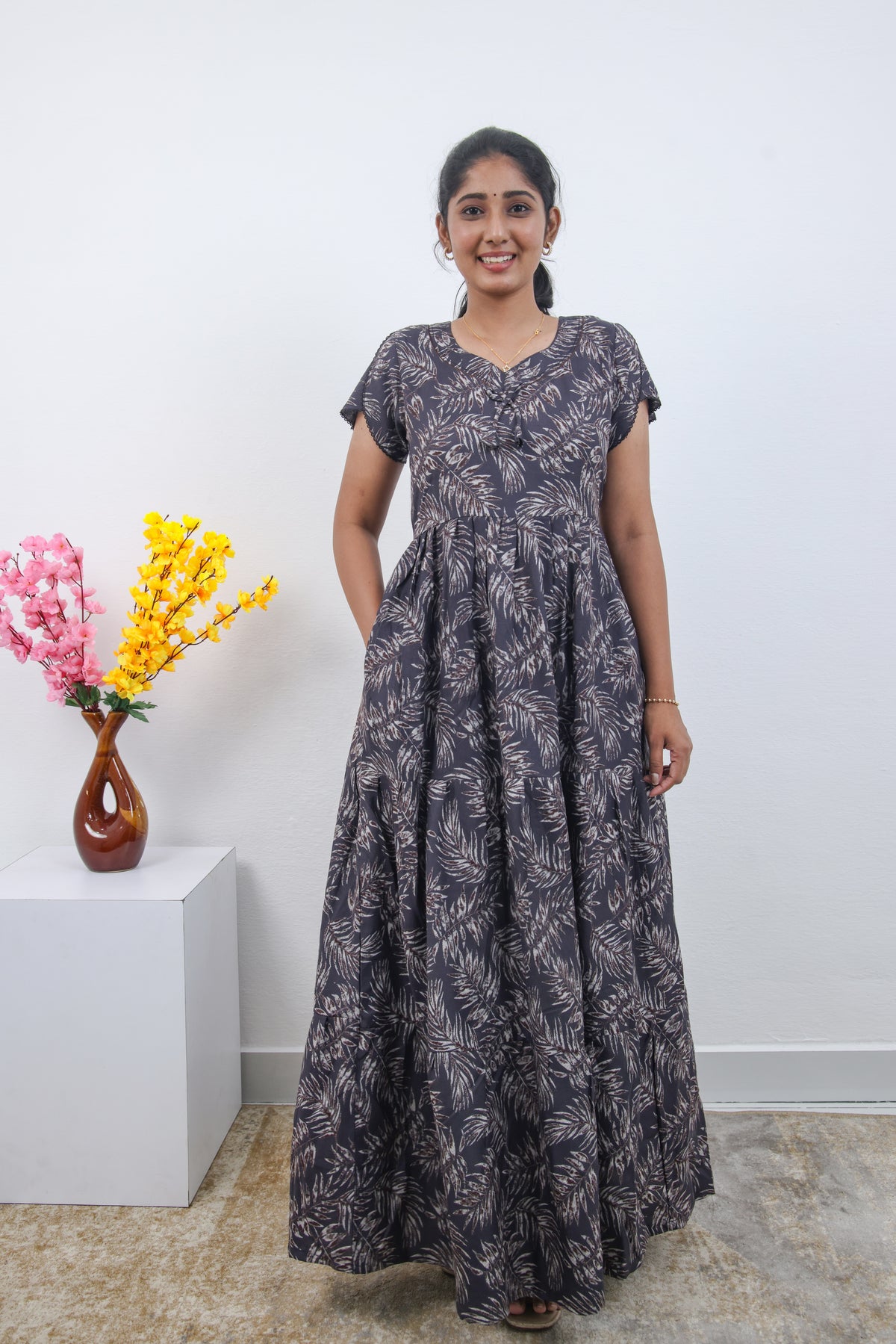 Stylish Alpine 3 Layer Frock Model Nighties| Fancy Sleeves & Neck Pattern| Side Pocket with Back Tie Rope | Perfect Nightwear Trendy Women's (AFK)