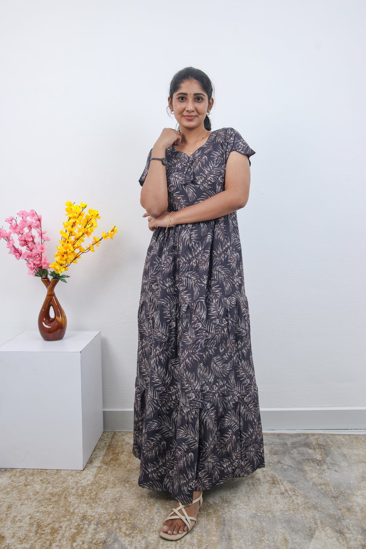 Stylish Alpine 3 Layer Frock Model Nighties| Fancy Sleeves & Neck Pattern| Side Pocket with Back Tie Rope | Perfect Nightwear Trendy Women's (AFK)