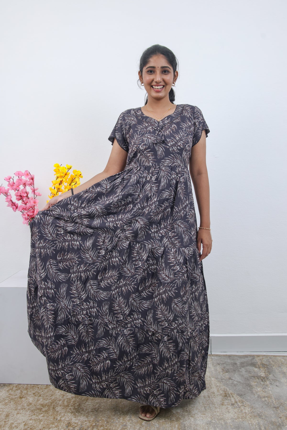 Stylish Alpine 3 Layer Frock Model Nighties| Fancy Sleeves & Neck Pattern| Side Pocket with Back Tie Rope | Perfect Nightwear Trendy Women's (AFK)