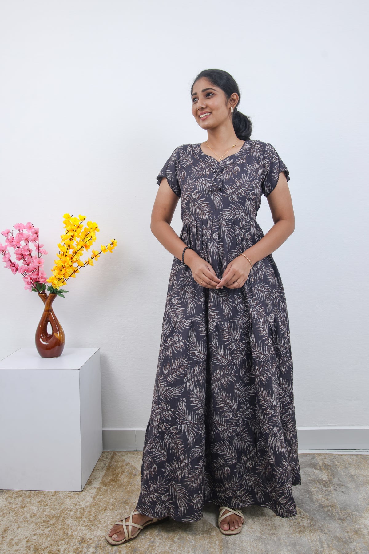 Stylish Alpine 3 Layer Frock Model Nighties| Fancy Sleeves & Neck Pattern| Side Pocket with Back Tie Rope | Perfect Nightwear Trendy Women's (AFK)