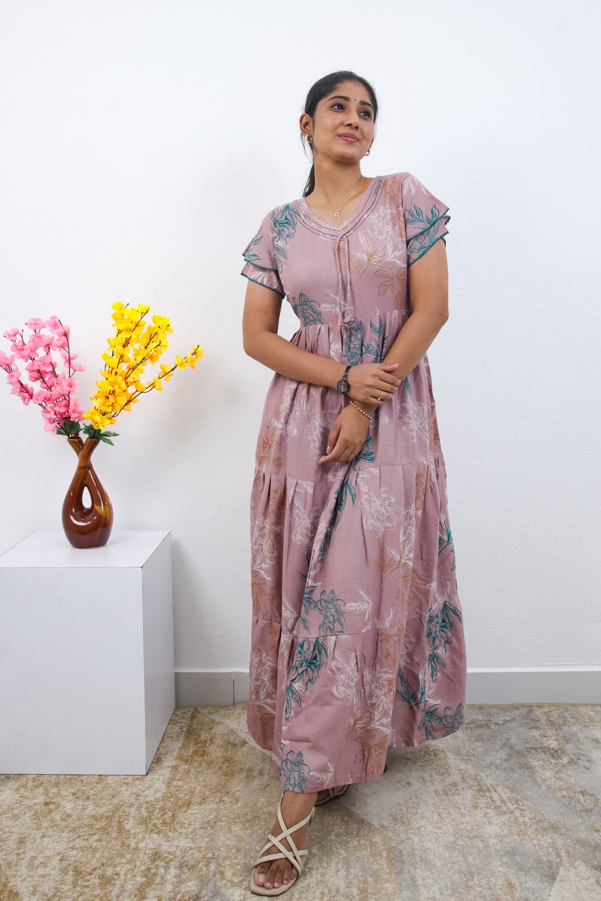 Stylish Alpine 3 Layer Frock Model Nighties| Fancy Sleeves & Neck Pattern| Side Pocket with Back Tie Rope | Perfect Nightwear Trendy Women's (AFK)