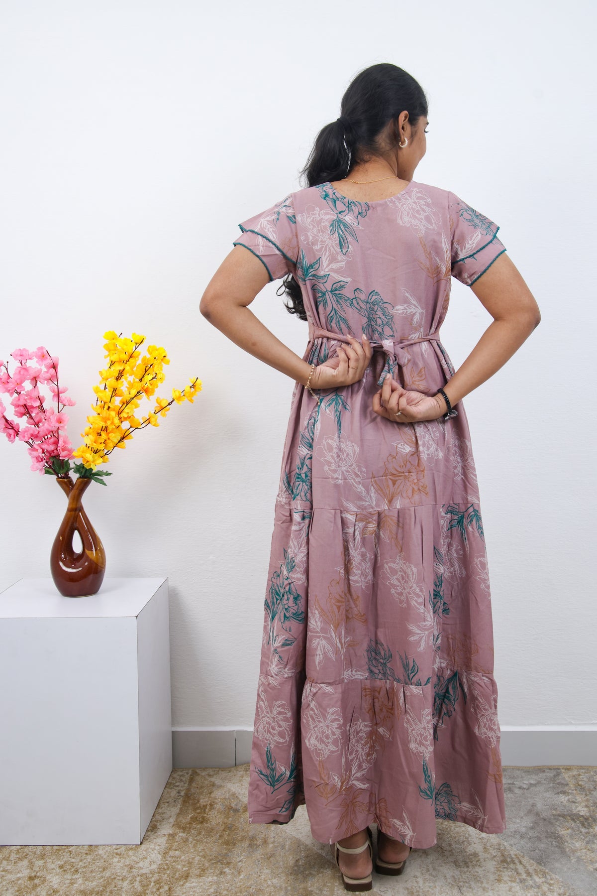 Stylish Alpine 3 Layer Frock Model Nighties| Fancy Sleeves & Neck Pattern| Side Pocket with Back Tie Rope | Perfect Nightwear Trendy Women's (AFK)