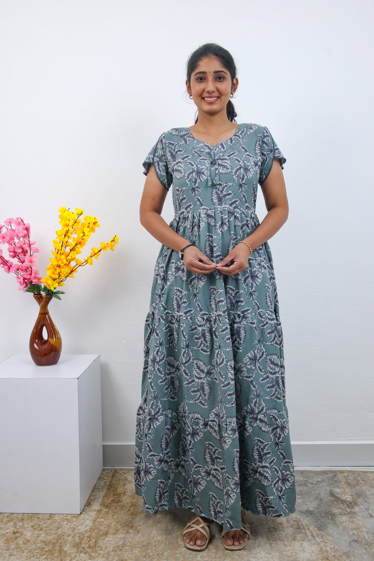 Stylish Alpine 3 Layer Frock Model Nighties| Fancy Sleeves & Neck Pattern| Side Pocket with Back Tie Rope | Perfect Nightwear Trendy Women's (AFK)