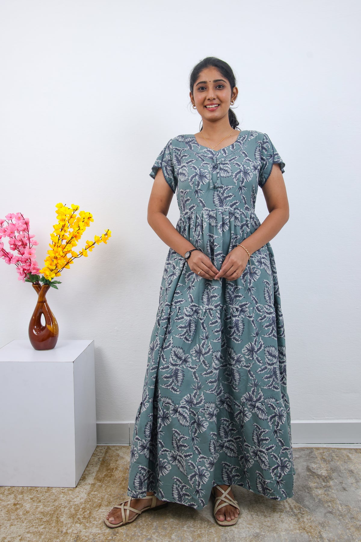 Stylish Alpine 3 Layer Frock Model Nighties| Fancy Sleeves & Neck Pattern| Side Pocket with Back Tie Rope | Perfect Nightwear Trendy Women's (AFK)