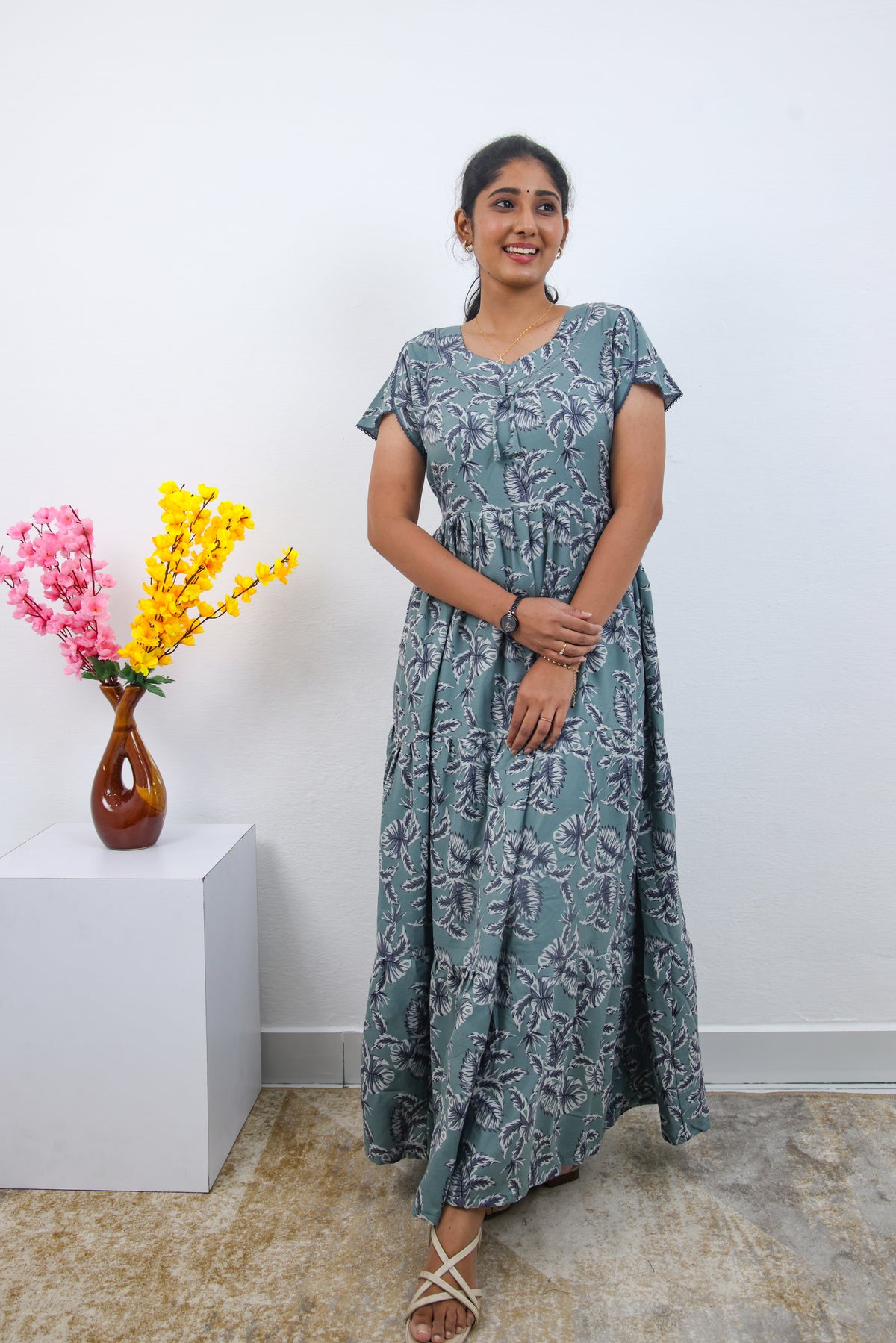 Stylish Alpine 3 Layer Frock Model Nighties| Fancy Sleeves & Neck Pattern| Side Pocket with Back Tie Rope | Perfect Nightwear Trendy Women's (AFK)