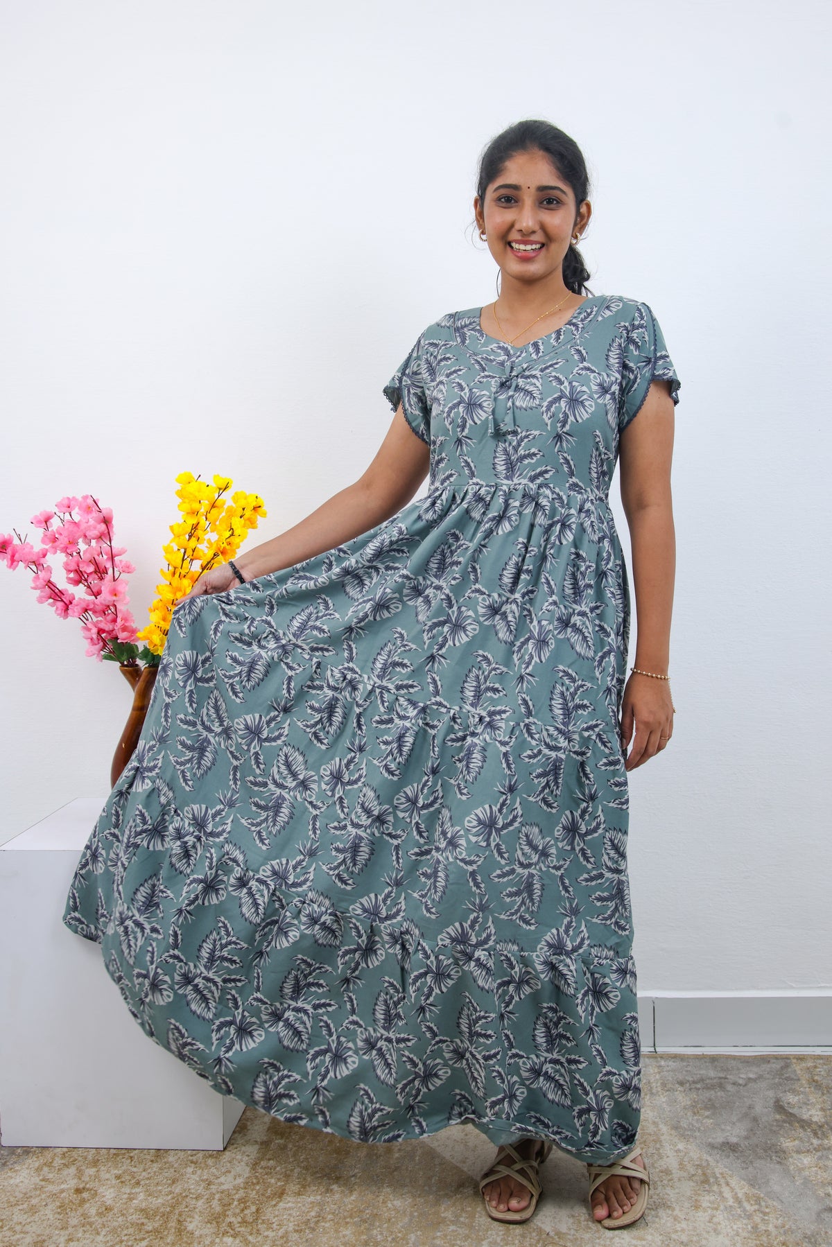 Stylish Alpine 3 Layer Frock Model Nighties| Fancy Sleeves & Neck Pattern| Side Pocket with Back Tie Rope | Perfect Nightwear Trendy Women's (AFK)