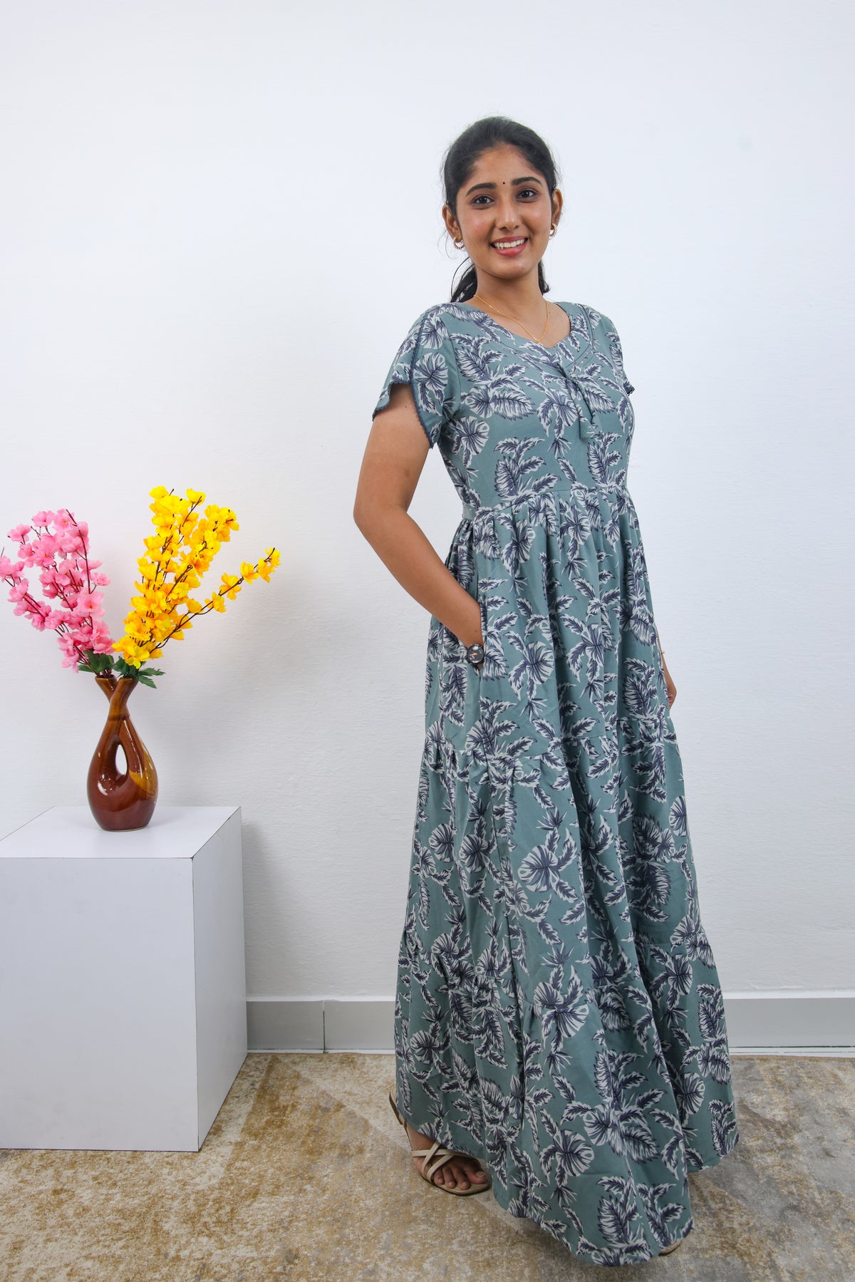 Stylish Alpine 3 Layer Frock Model Nighties| Fancy Sleeves & Neck Pattern| Side Pocket with Back Tie Rope | Perfect Nightwear Trendy Women's (AFK)