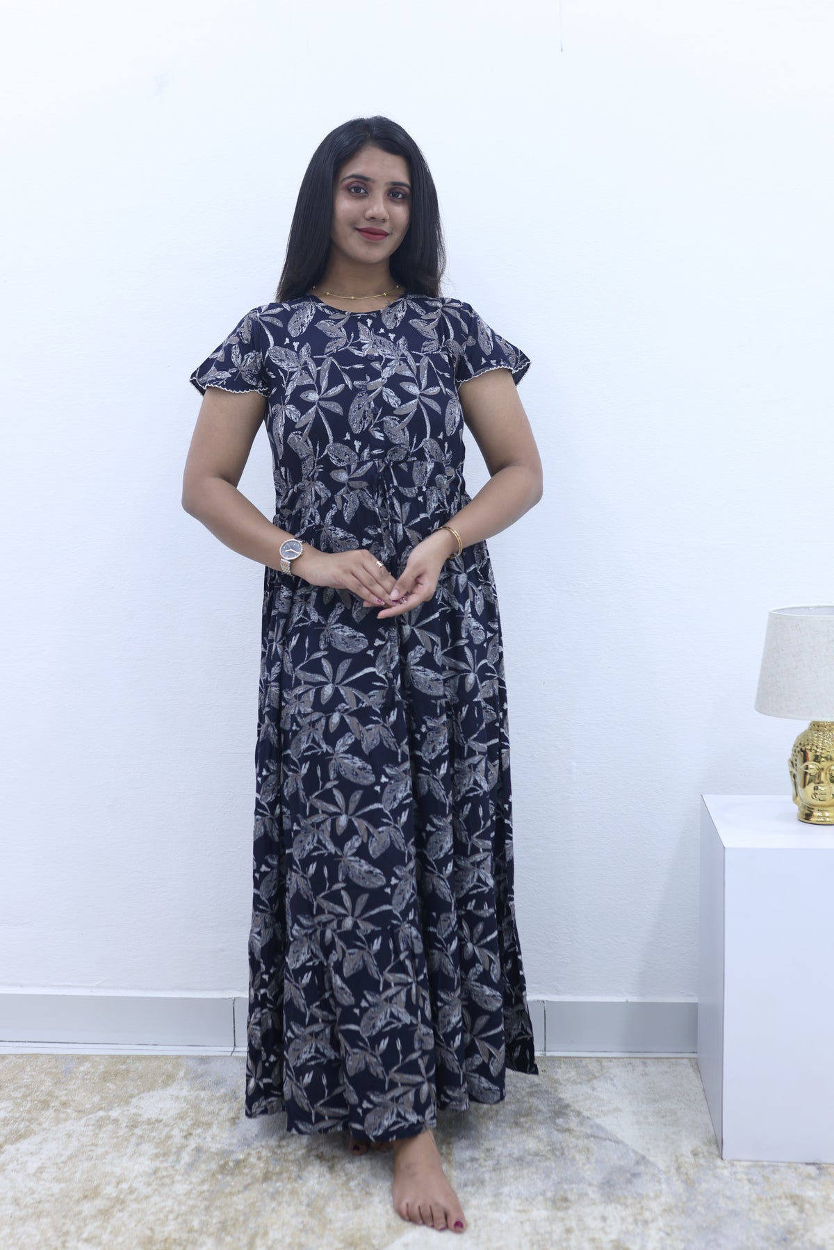 Imported Rayon Gathering Frock Model Night Gown's | Front Adjustable Gathering Style Rope Rope | Front Closed Button | Double Layer Sleeve | Trending Collection's for Stylish Women's (IRF)