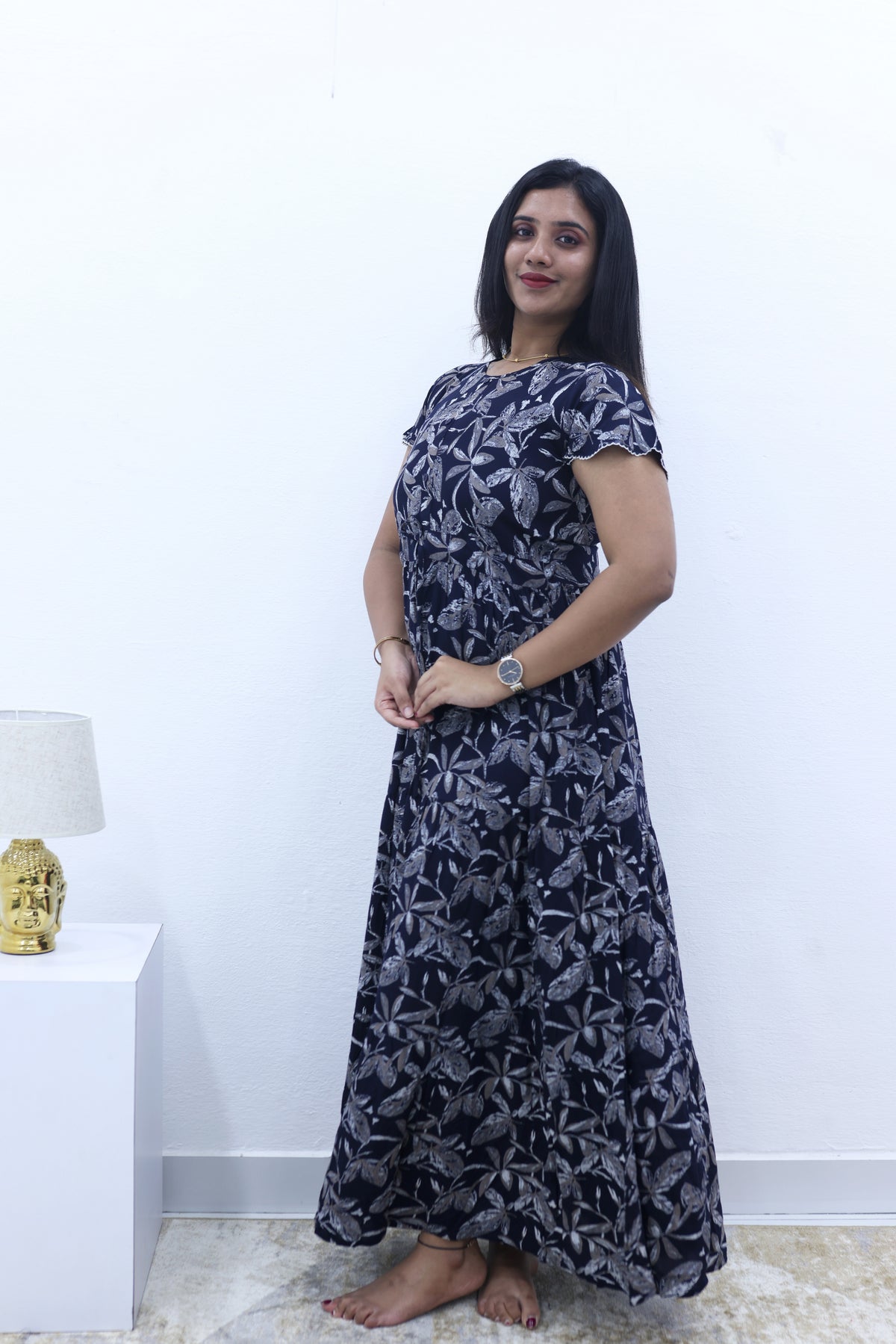 Imported Rayon Gathering Frock Model Night Gown's | Front Adjustable Gathering Style Rope Rope | Front Closed Button | Double Layer Sleeve | Trending Collection's for Stylish Women's (IRF)