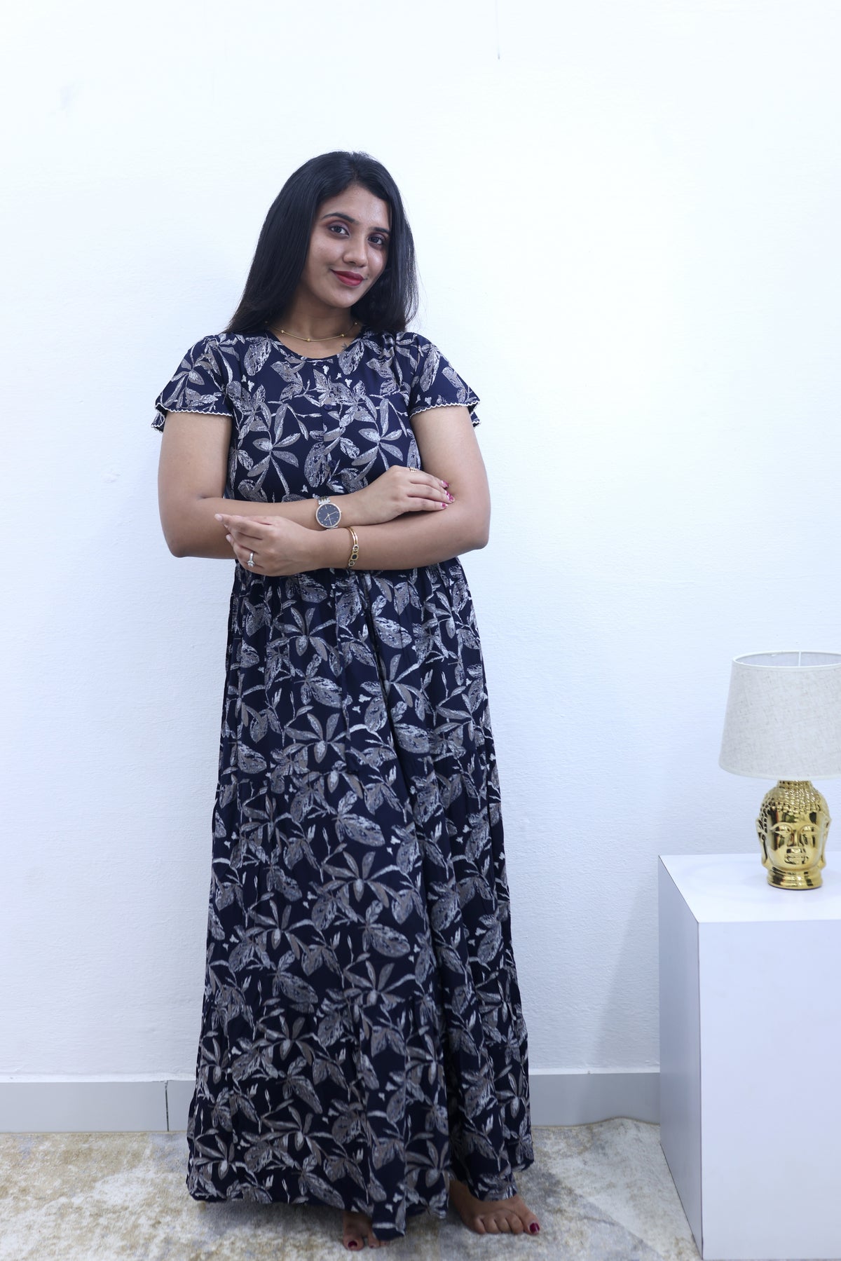 Imported Rayon Gathering Frock Model Night Gown's | Front Adjustable Gathering Style Rope Rope | Front Closed Button | Double Layer Sleeve | Trending Collection's for Stylish Women's (IRF)