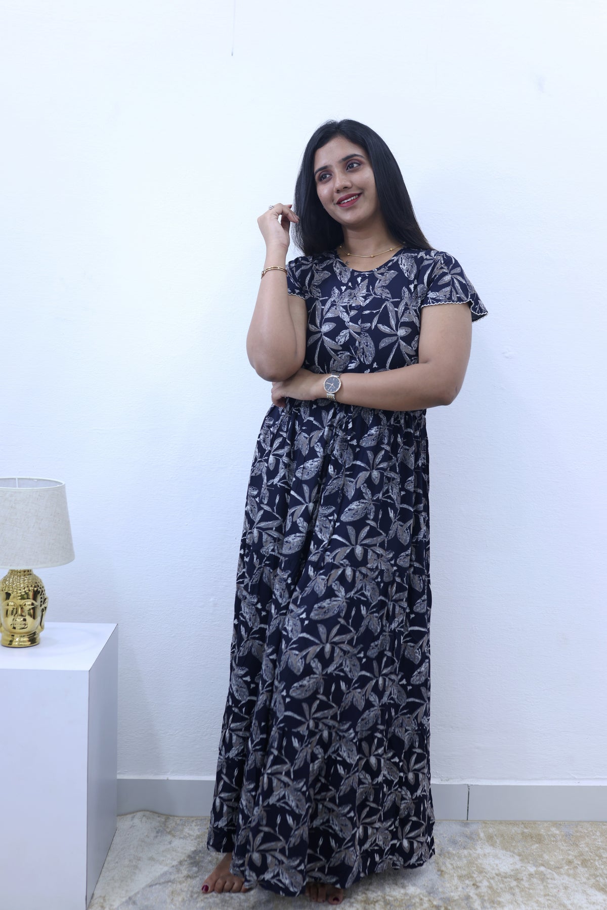 Imported Rayon Gathering Frock Model Night Gown's | Front Adjustable Gathering Style Rope Rope | Front Closed Button | Double Layer Sleeve | Trending Collection's for Stylish Women's (IRF)