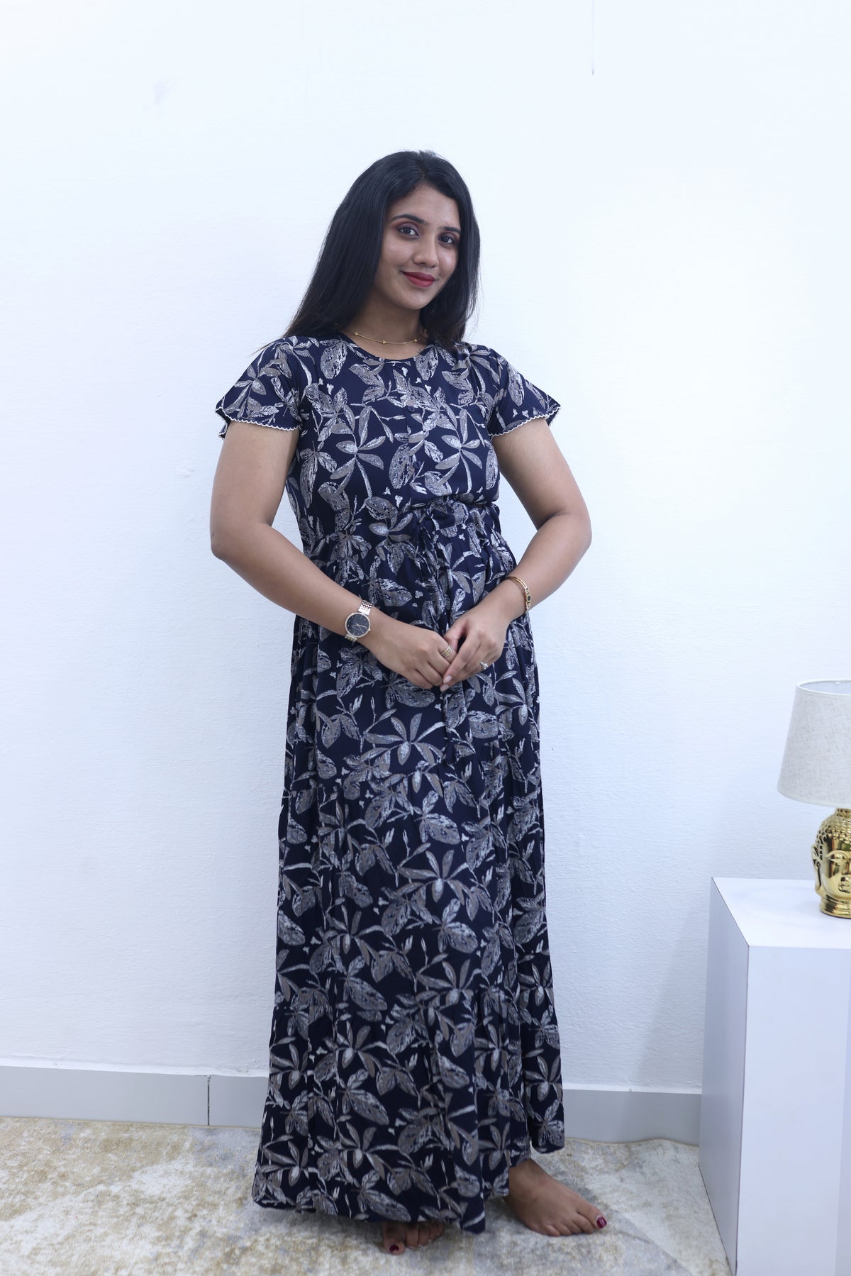 Imported Rayon Gathering Frock Model Night Gown's | Front Adjustable Gathering Style Rope Rope | Front Closed Button | Double Layer Sleeve | Trending Collection's for Stylish Women's (IRF)