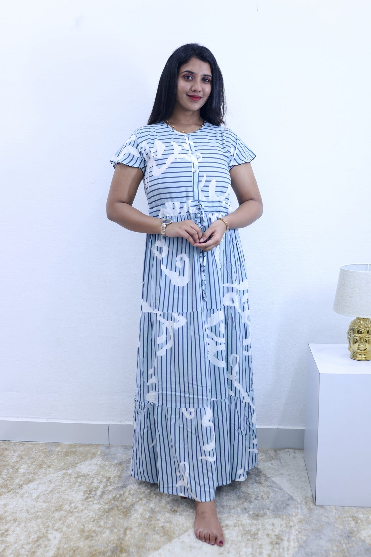 Imported Rayon Gathering Frock Model Night Gown's | Front Adjustable Gathering Style Rope Rope | Front Closed Button | Double Layer Sleeve | Trending Collection's for Stylish Women's (IRF)