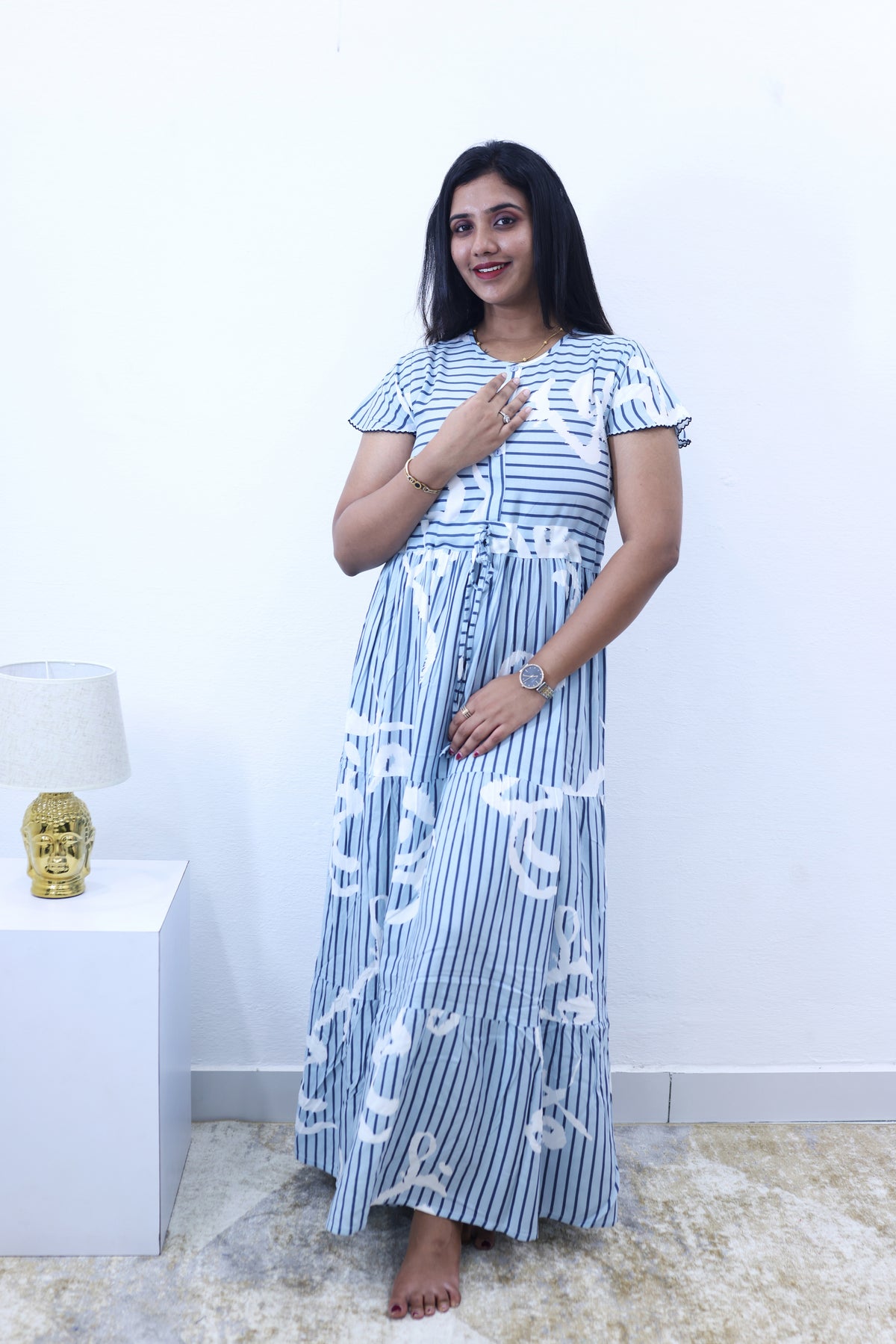 Imported Rayon Gathering Frock Model Night Gown's | Front Adjustable Gathering Style Rope Rope | Front Closed Button | Double Layer Sleeve | Trending Collection's for Stylish Women's (IRF)