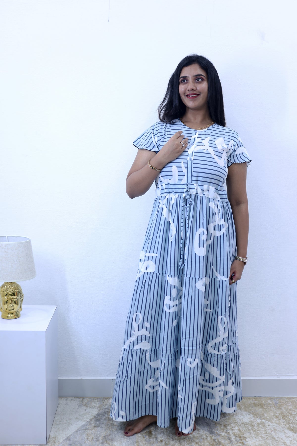 Imported Rayon Gathering Frock Model Night Gown's | Front Adjustable Gathering Style Rope Rope | Front Closed Button | Double Layer Sleeve | Trending Collection's for Stylish Women's (IRF)