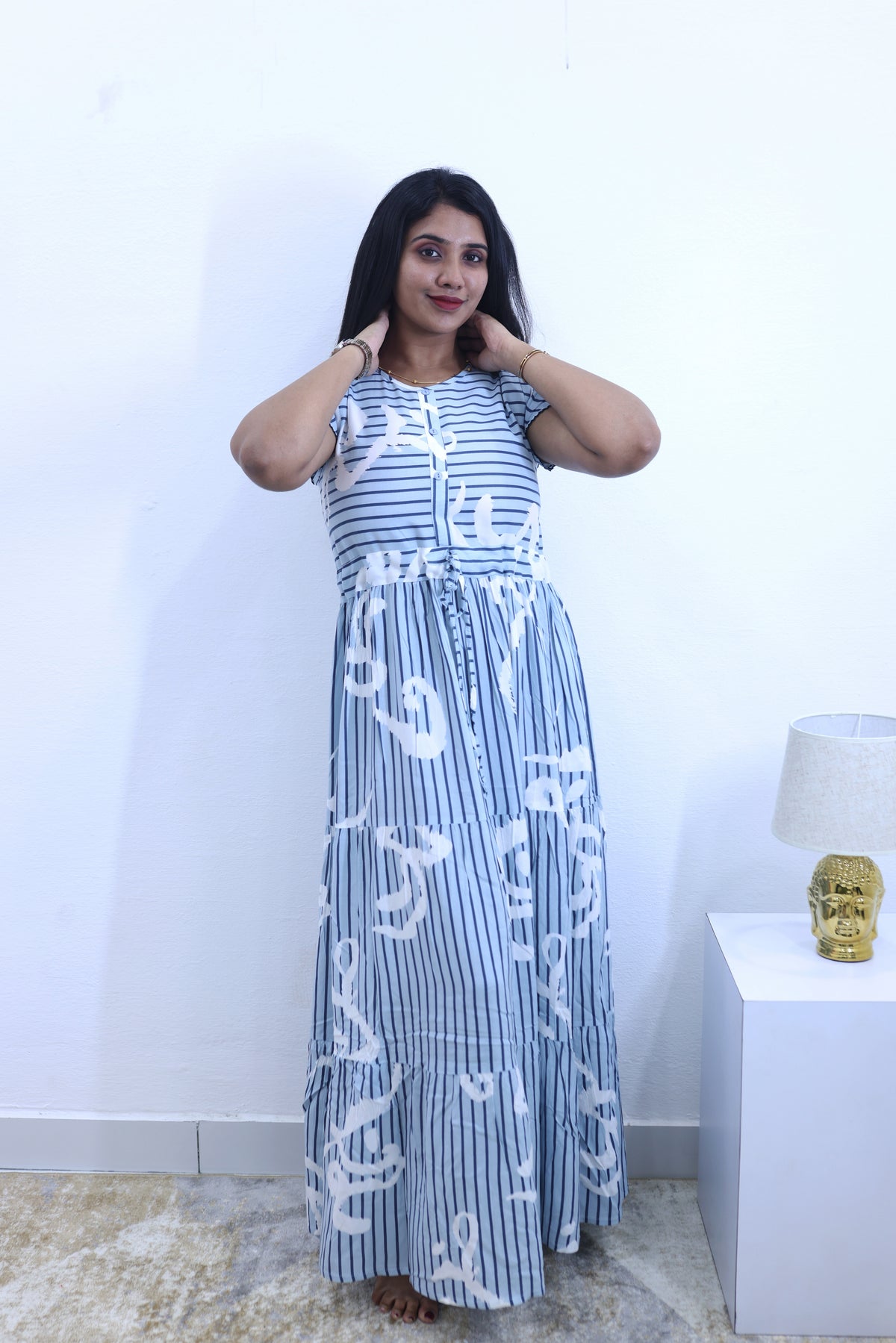 Imported Rayon Gathering Frock Model Night Gown's | Front Adjustable Gathering Style Rope Rope | Front Closed Button | Double Layer Sleeve | Trending Collection's for Stylish Women's (IRF)