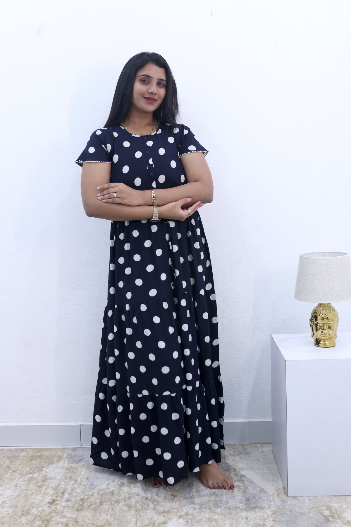 Imported Rayon Gathering Frock Model Night Gown's | Front Adjustable Gathering Style Rope Rope | Front Closed Button | Double Layer Sleeve | Trending Collection's for Stylish Women's (IRF)