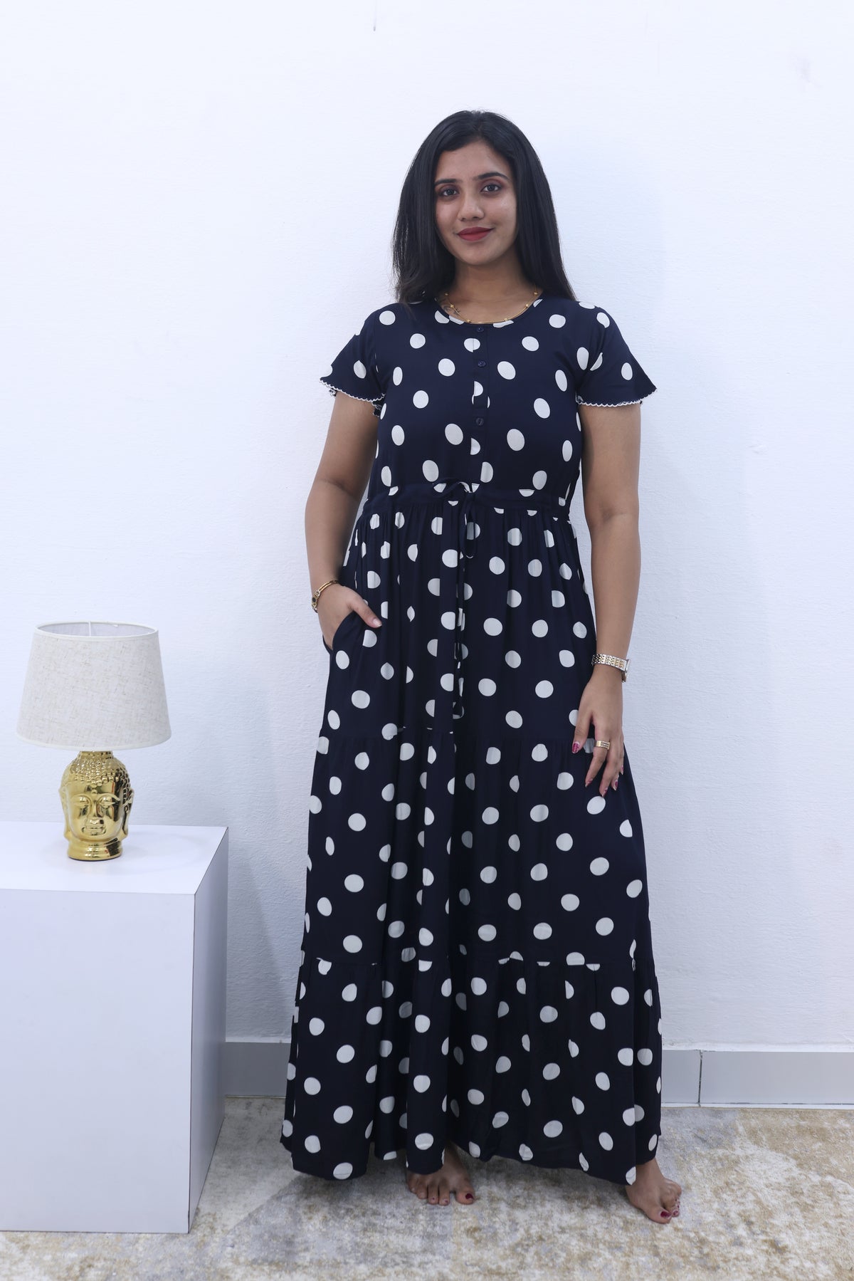 Imported Rayon Gathering Frock Model Night Gown's | Front Adjustable Gathering Style Rope Rope | Front Closed Button | Double Layer Sleeve | Trending Collection's for Stylish Women's (IRF)