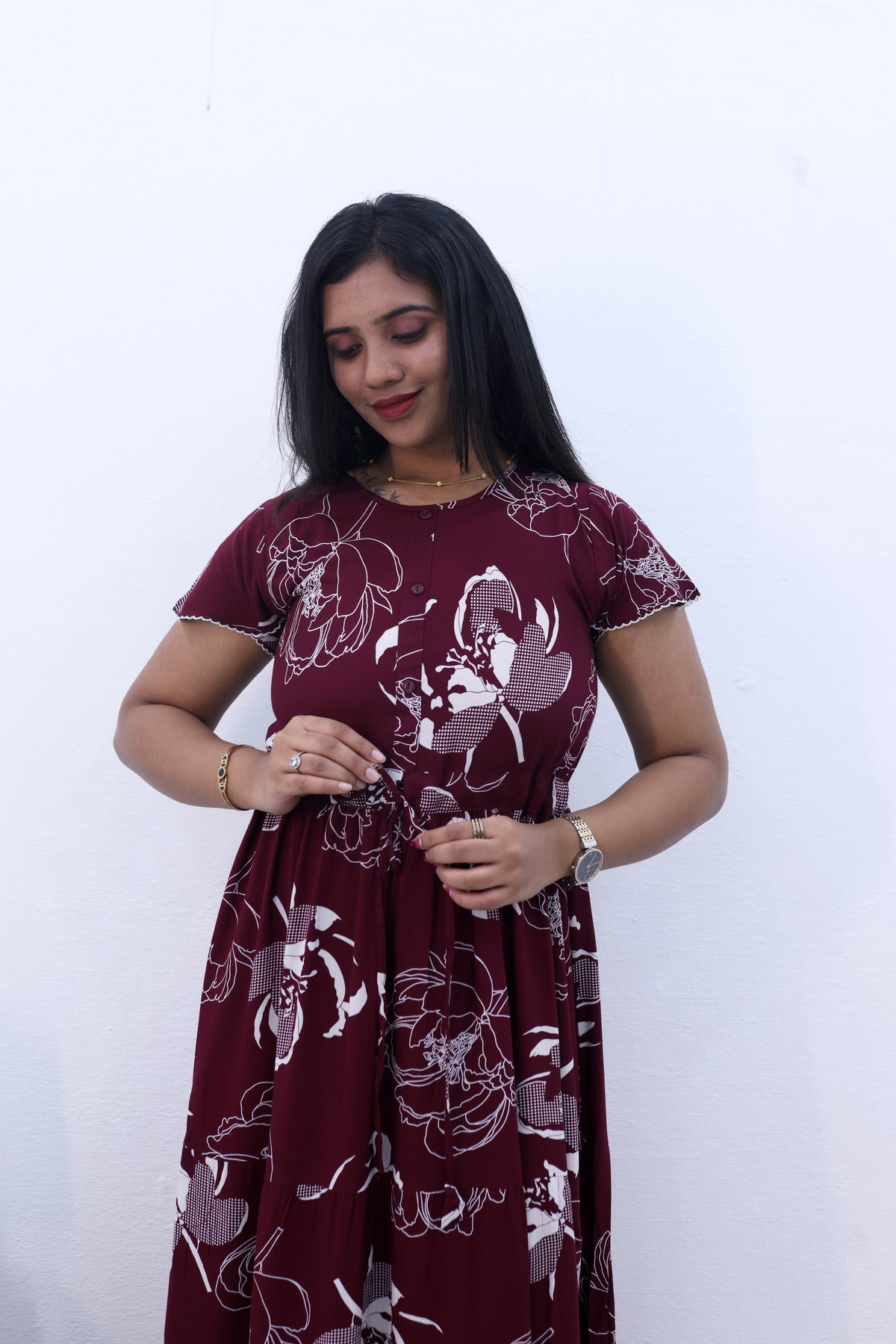 Imported Rayon Gathering Frock Model Night Gown's | Front Adjustable Gathering Style Rope Rope | Front Closed Button | Double Layer Sleeve | Trending Collection's for Stylish Women's (IRF)