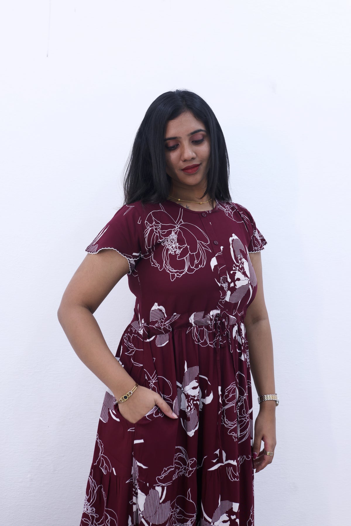 Imported Rayon Gathering Frock Model Night Gown's | Front Adjustable Gathering Style Rope Rope | Front Closed Button | Double Layer Sleeve | Trending Collection's for Stylish Women's (IRF)