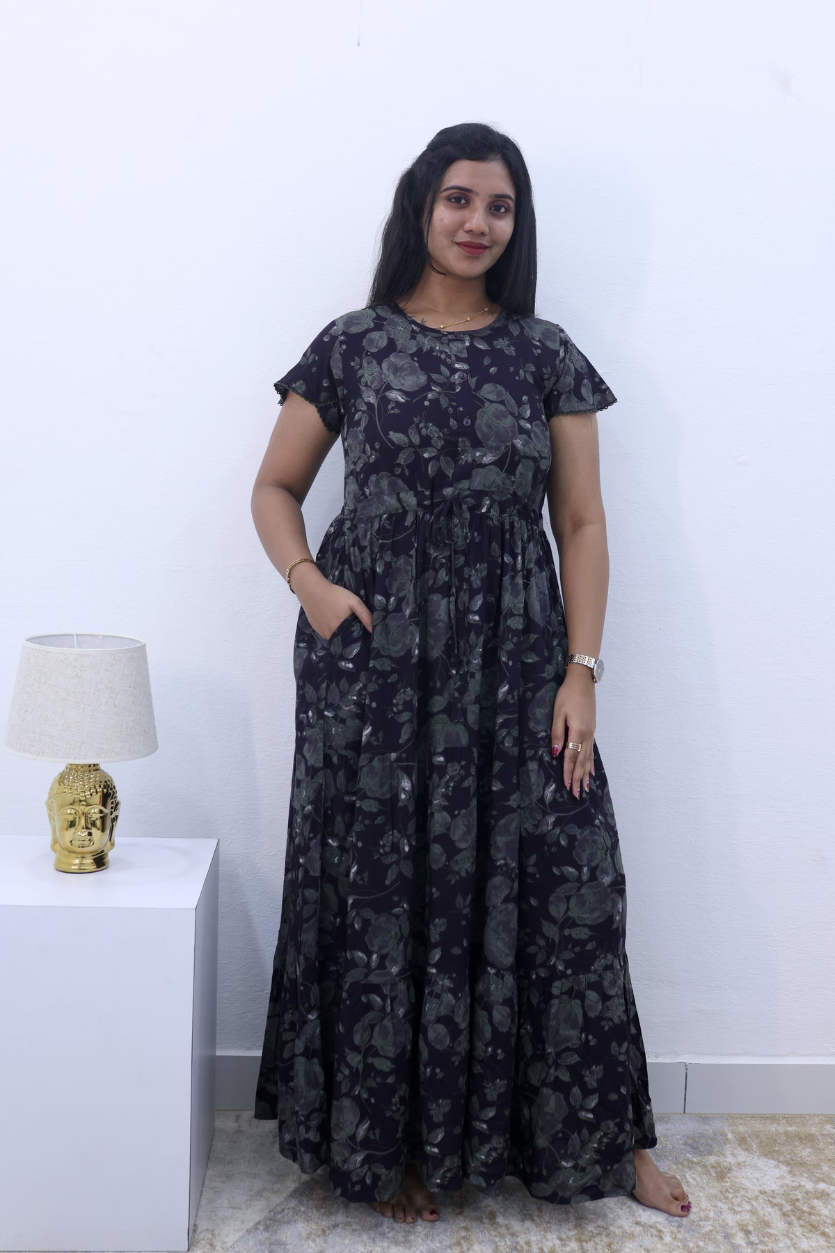 Imported Rayon Gathering Frock Model Night Gown's | Front Adjustable Gathering Style Rope Rope | Front Closed Button | Double Layer Sleeve | Trending Collection's for Stylish Women's (IRF)