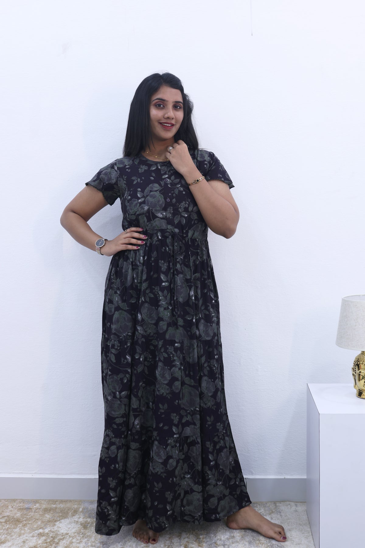 Imported Rayon Gathering Frock Model Night Gown's | Front Adjustable Gathering Style Rope Rope | Front Closed Button | Double Layer Sleeve | Trending Collection's for Stylish Women's (IRF)