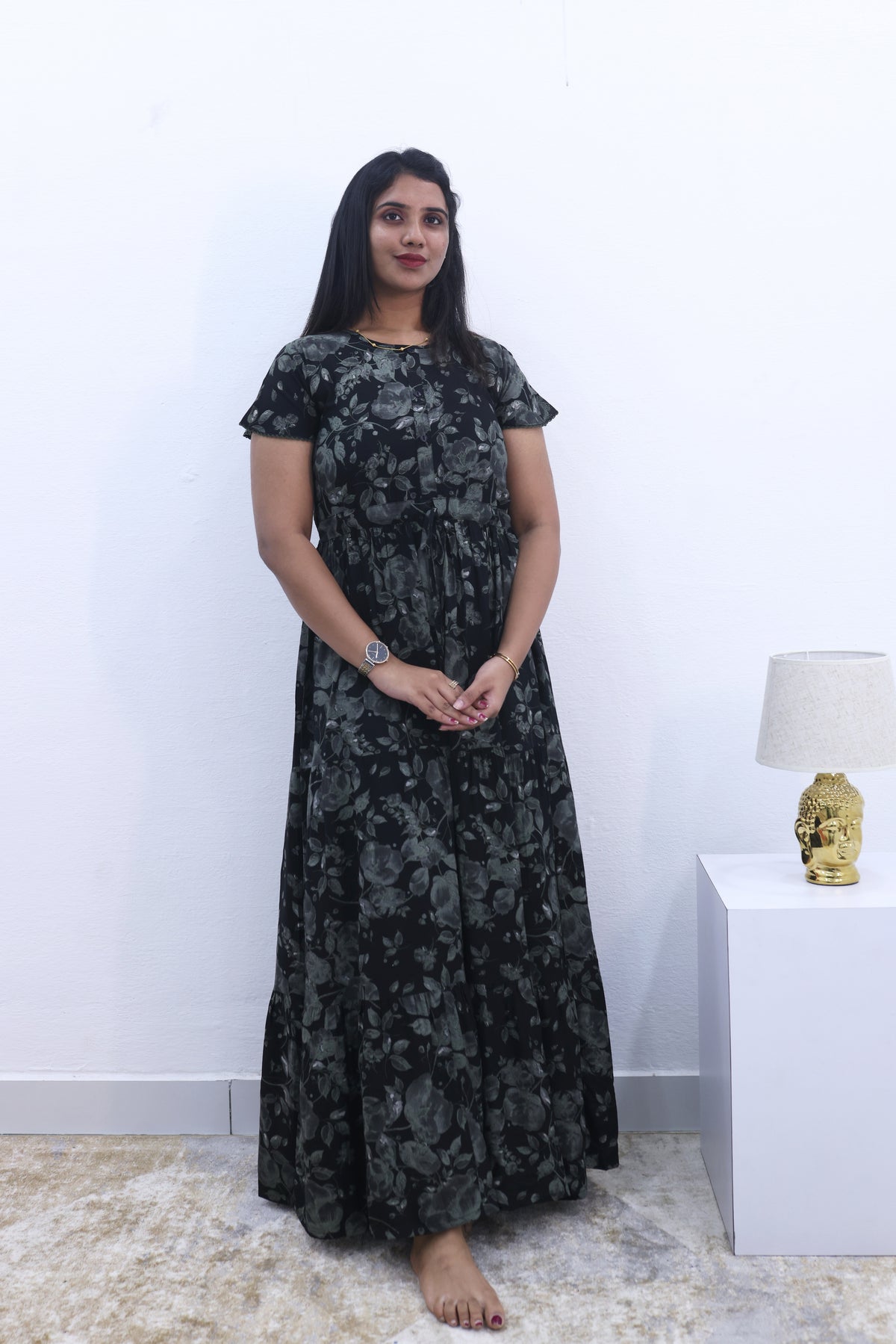 Imported Rayon Gathering Frock Model Night Gown's | Front Adjustable Gathering Style Rope Rope | Front Closed Button | Double Layer Sleeve | Trending Collection's for Stylish Women's (IRF)