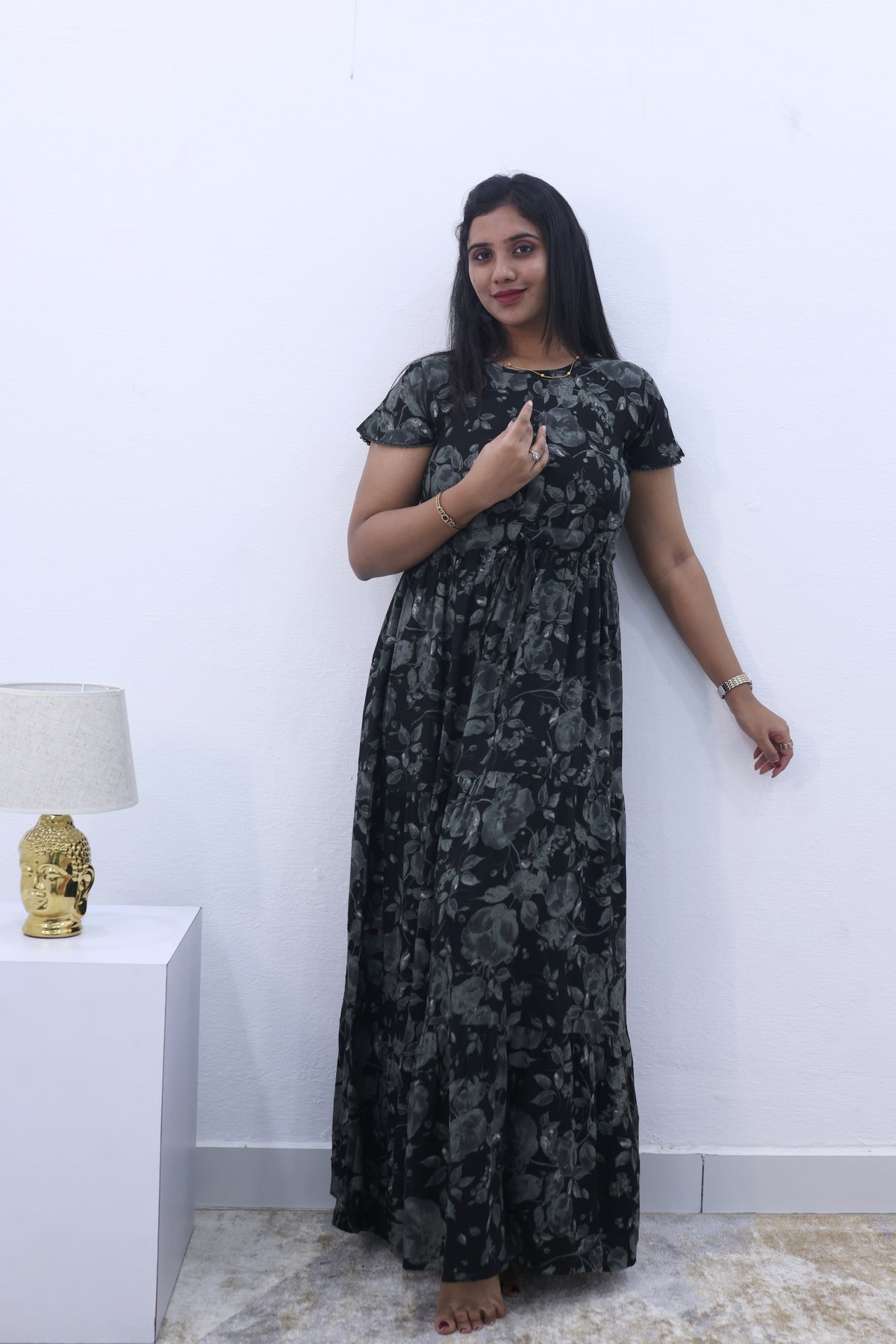 Imported Rayon Gathering Frock Model Night Gown's | Front Adjustable Gathering Style Rope Rope | Front Closed Button | Double Layer Sleeve | Trending Collection's for Stylish Women's (IRF)