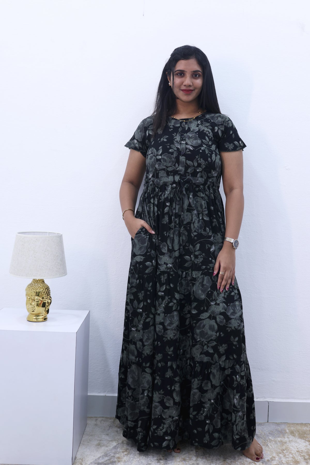 Imported Rayon Gathering Frock Model Night Gown's | Front Adjustable Gathering Style Rope Rope | Front Closed Button | Double Layer Sleeve | Trending Collection's for Stylish Women's (IRF)