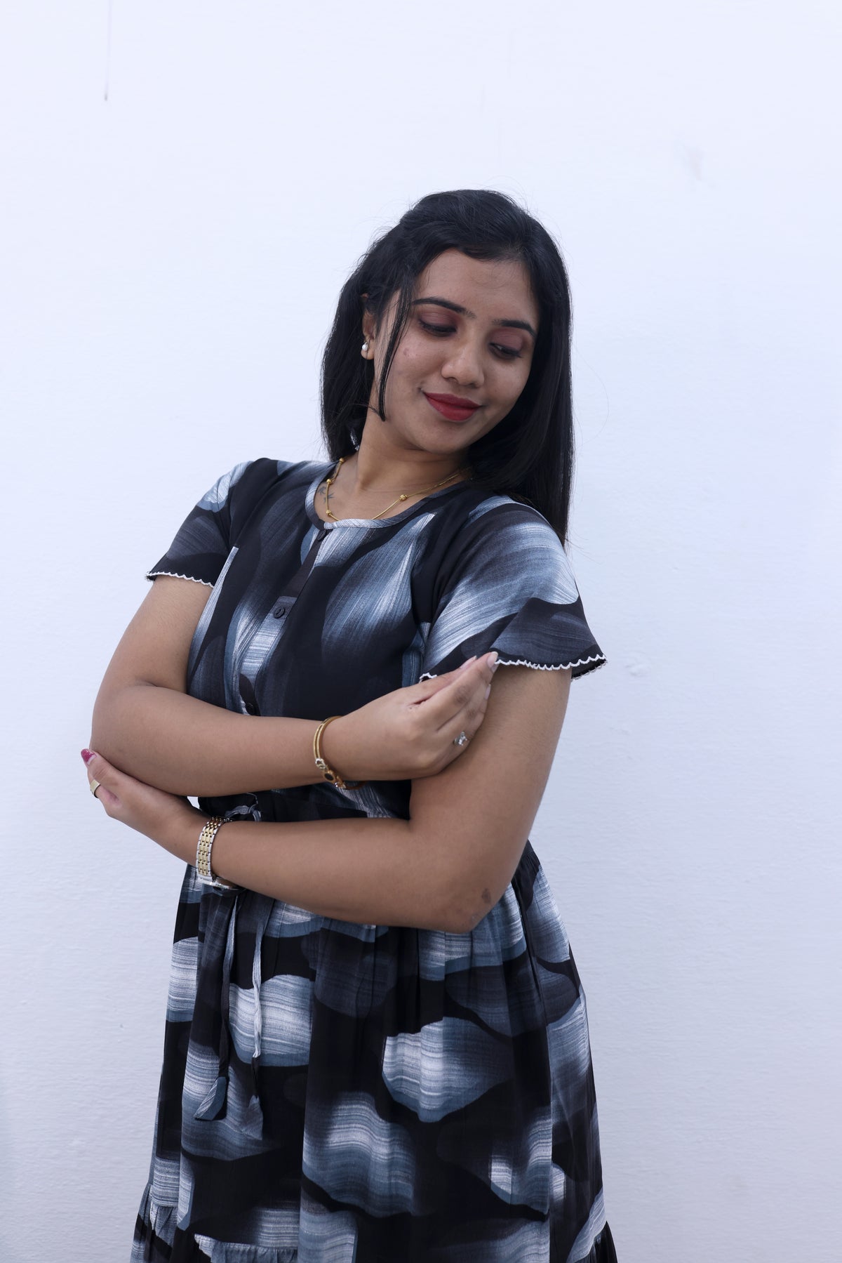 Imported Rayon Gathering Frock Model Night Gown's | Front Adjustable Gathering Style Rope Rope | Front Closed Button | Double Layer Sleeve | Trending Collection's for Stylish Women's (IRF)