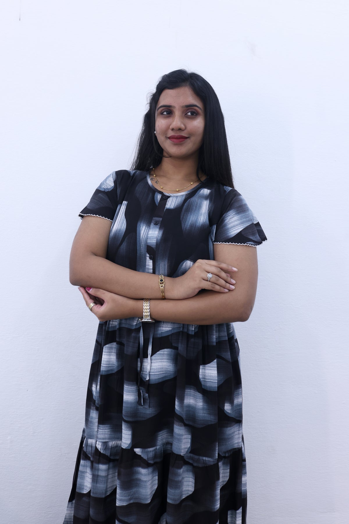 Imported Rayon Gathering Frock Model Night Gown's | Front Adjustable Gathering Style Rope Rope | Front Closed Button | Double Layer Sleeve | Trending Collection's for Stylish Women's (IRF)