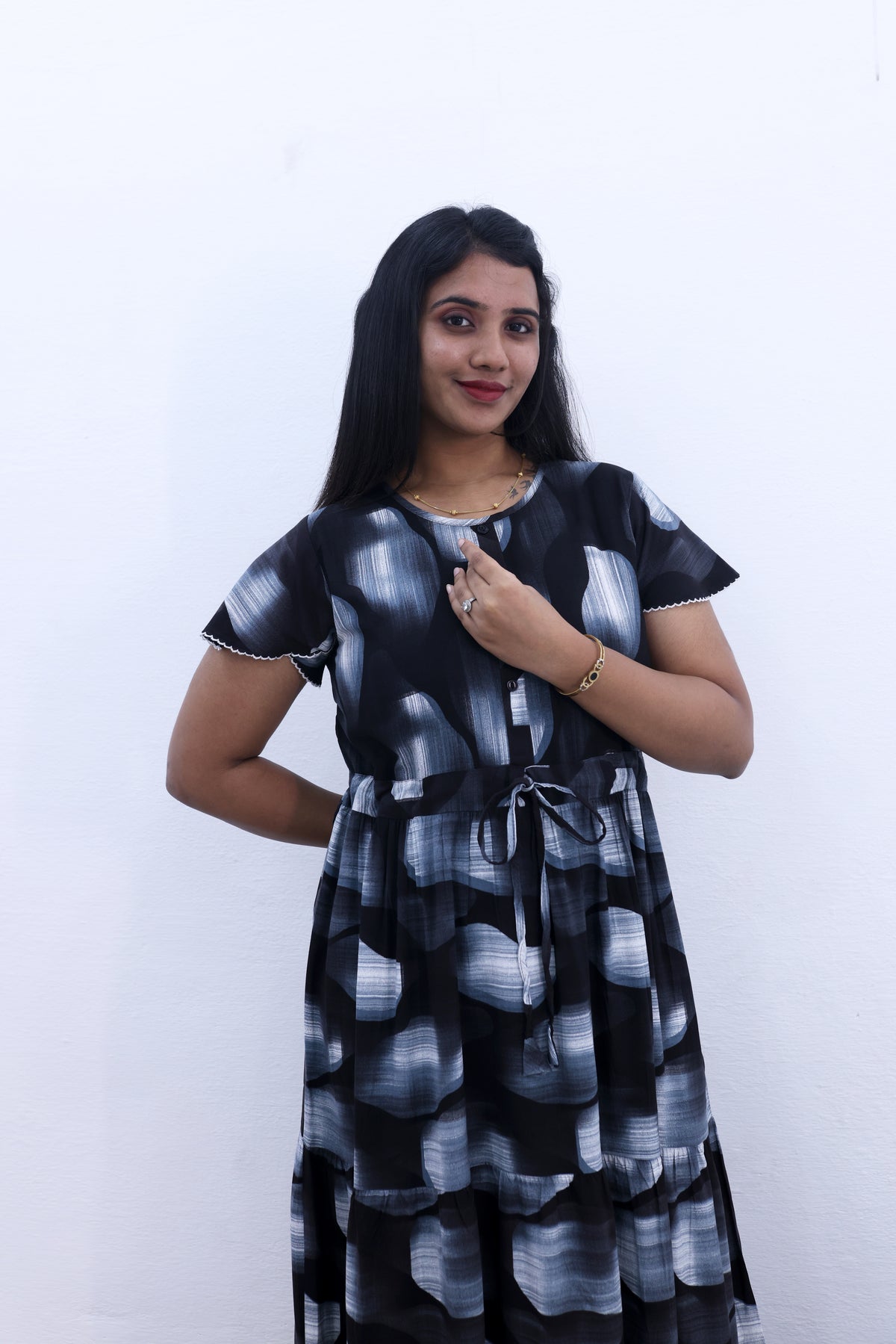 Imported Rayon Gathering Frock Model Night Gown's | Front Adjustable Gathering Style Rope Rope | Front Closed Button | Double Layer Sleeve | Trending Collection's for Stylish Women's (IRF)