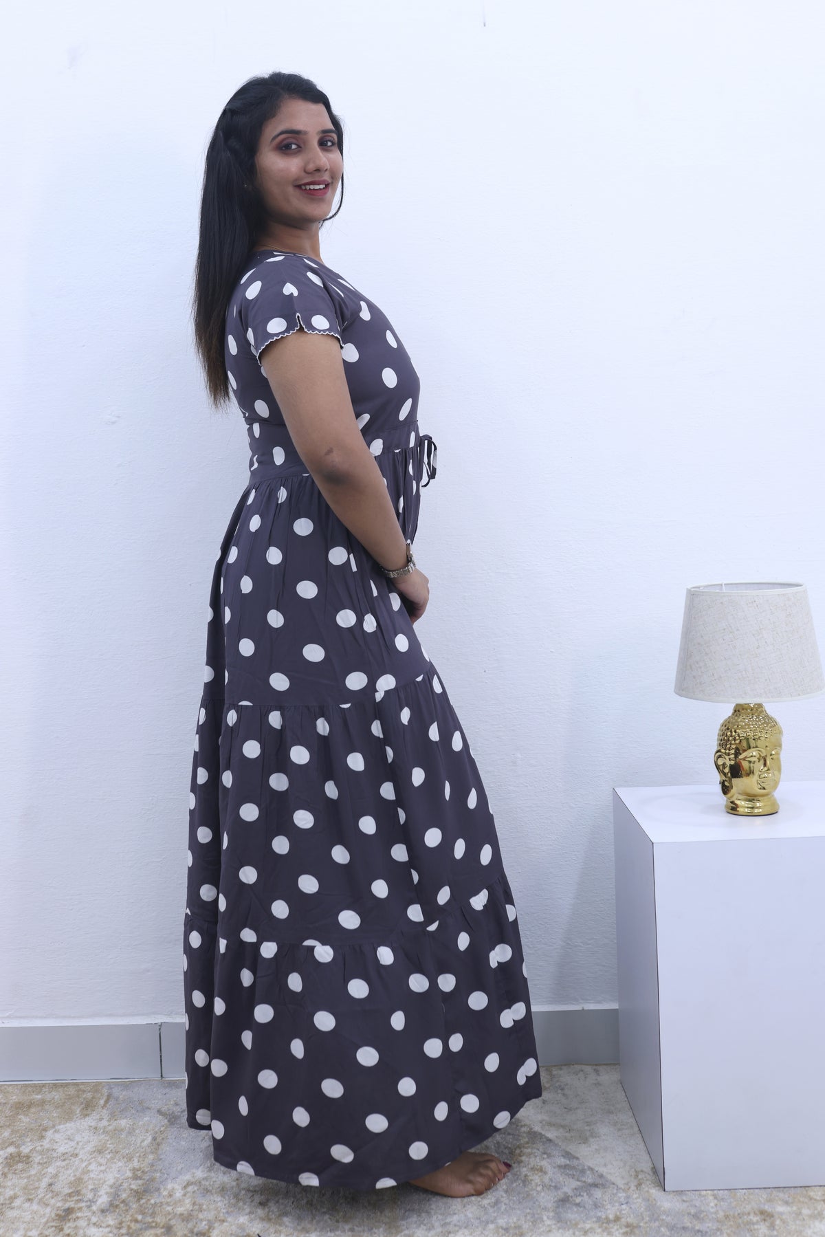 Imported Rayon Gathering Frock Model Night Gown's | Front Adjustable Gathering Style Rope Rope | Front Closed Button | Double Layer Sleeve | Trending Collection's for Stylish Women's (IRF)