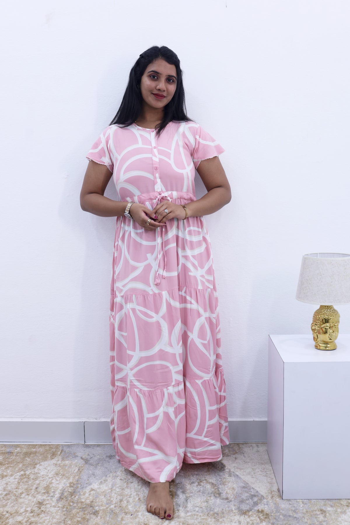 Imported Rayon Gathering Frock Model Night Gown's | Front Adjustable Gathering Style Rope Rope | Front Closed Button | Double Layer Sleeve | Trending Collection's for Stylish Women's (IRF)