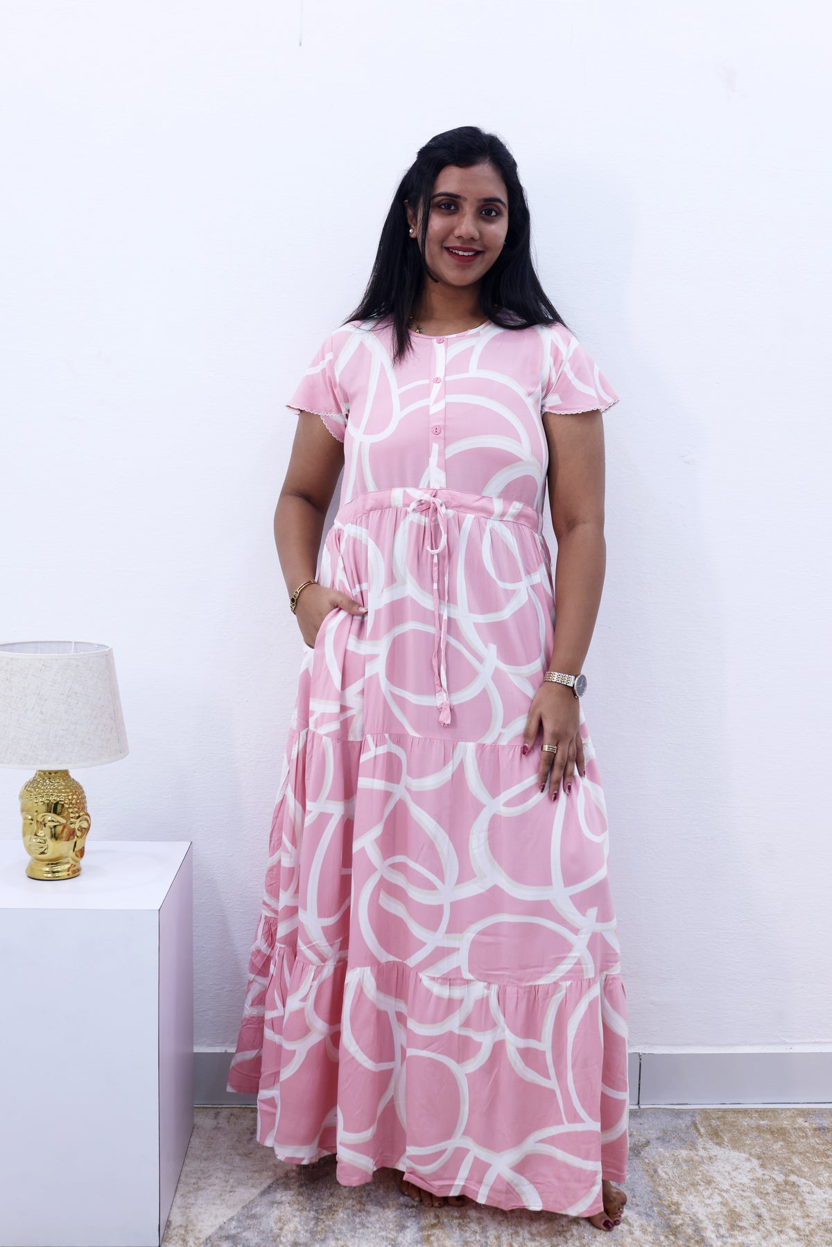 Imported Rayon Gathering Frock Model Night Gown's | Front Adjustable Gathering Style Rope Rope | Front Closed Button | Double Layer Sleeve | Trending Collection's for Stylish Women's (IRF)