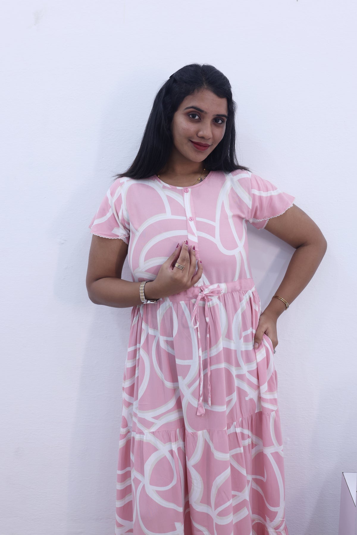 Imported Rayon Gathering Frock Model Night Gown's | Front Adjustable Gathering Style Rope Rope | Front Closed Button | Double Layer Sleeve | Trending Collection's for Stylish Women's (IRF)