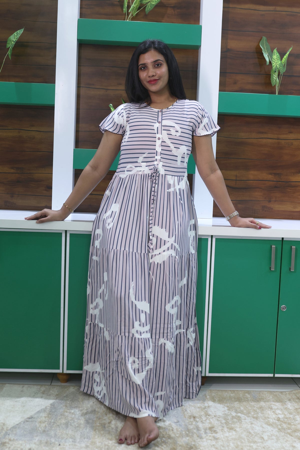 Imported Rayon Gathering Frock Model Night Gown's | Front Adjustable Gathering Style Rope Rope | Front Closed Button | Double Layer Sleeve | Trending Collection's for Stylish Women's (IRF)