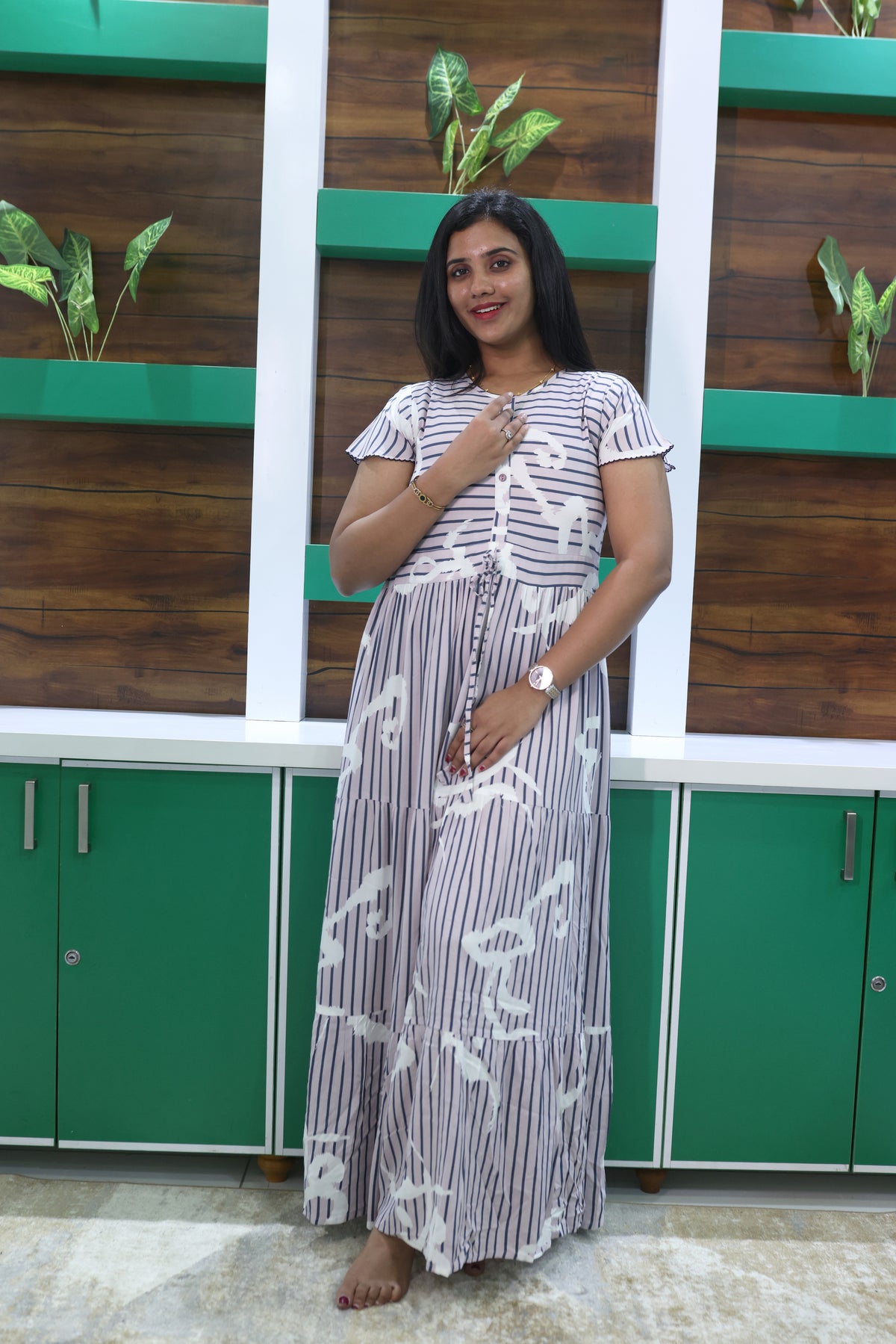 Imported Rayon Gathering Frock Model Night Gown's | Front Adjustable Gathering Style Rope Rope | Front Closed Button | Double Layer Sleeve | Trending Collection's for Stylish Women's (IRF)