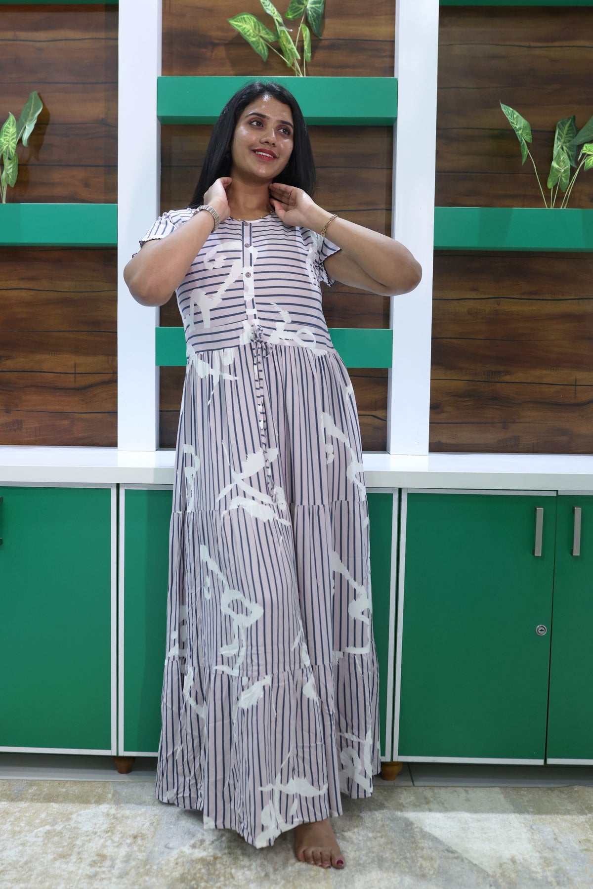 Imported Rayon Gathering Frock Model Night Gown's | Front Adjustable Gathering Style Rope Rope | Front Closed Button | Double Layer Sleeve | Trending Collection's for Stylish Women's (IRF)