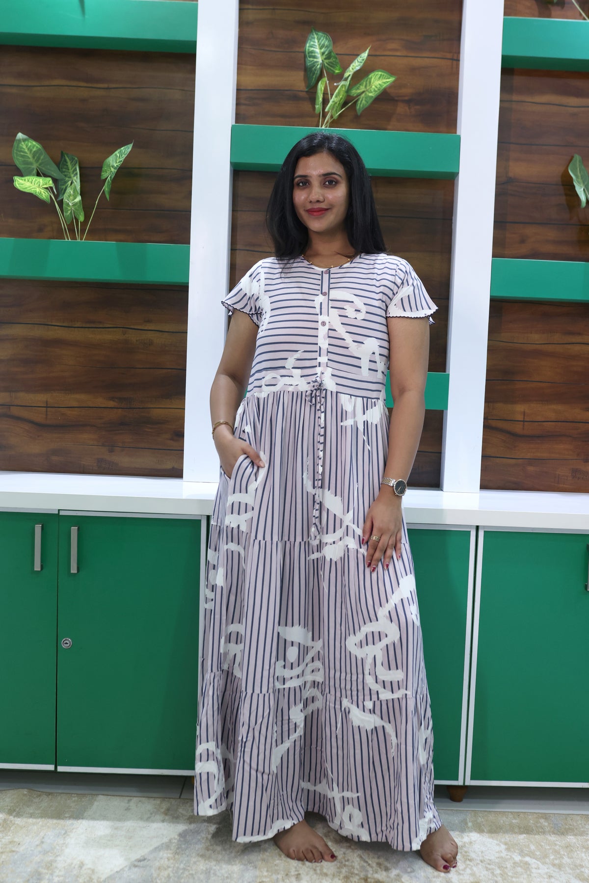 Imported Rayon Gathering Frock Model Night Gown's | Front Adjustable Gathering Style Rope Rope | Front Closed Button | Double Layer Sleeve | Trending Collection's for Stylish Women's (IRF)