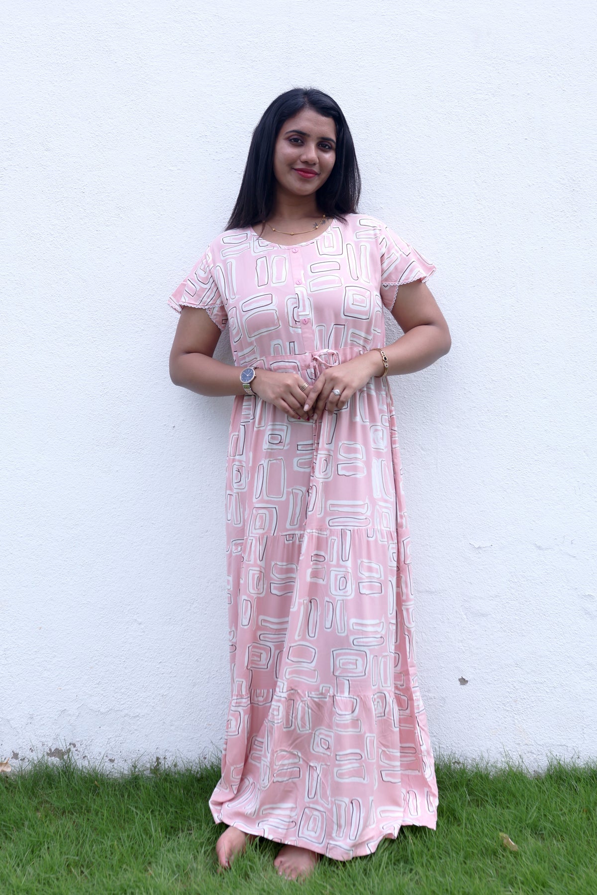 Imported Rayon Gathering Frock Model Night Gown's | Front Adjustable Gathering Style Rope Rope | Front Closed Button | Double Layer Sleeve | Trending Collection's for Stylish Women's (IRF)