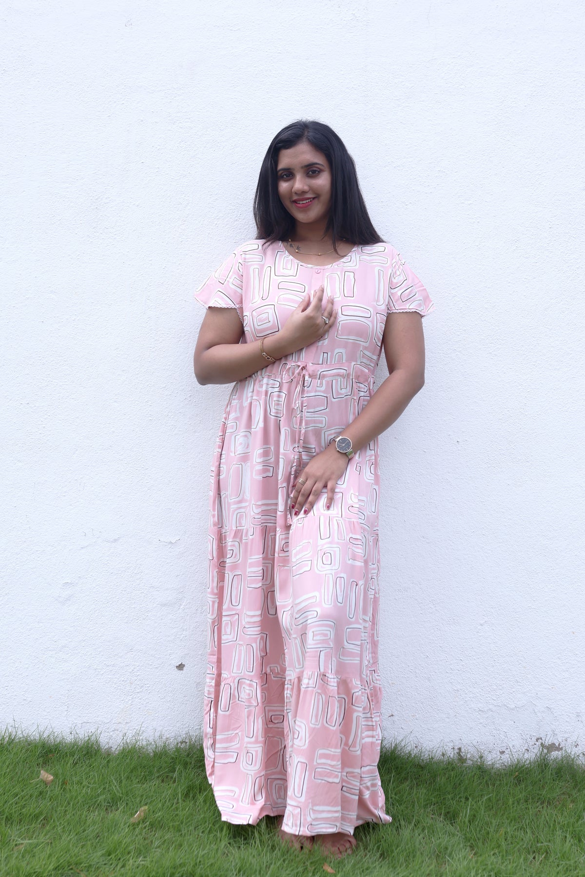 Imported Rayon Gathering Frock Model Night Gown's | Front Adjustable Gathering Style Rope Rope | Front Closed Button | Double Layer Sleeve | Trending Collection's for Stylish Women's (IRF)