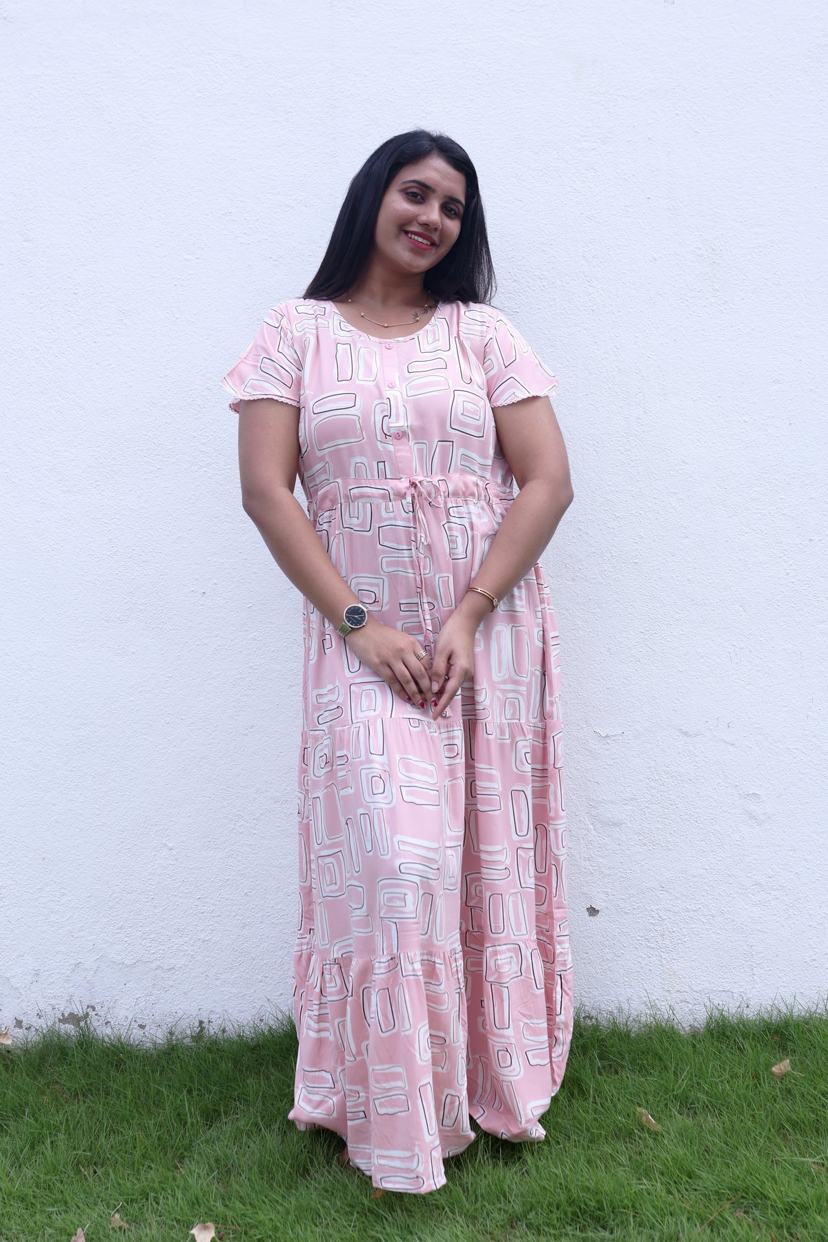 Imported Rayon Gathering Frock Model Night Gown's | Front Adjustable Gathering Style Rope Rope | Front Closed Button | Double Layer Sleeve | Trending Collection's for Stylish Women's (IRF)