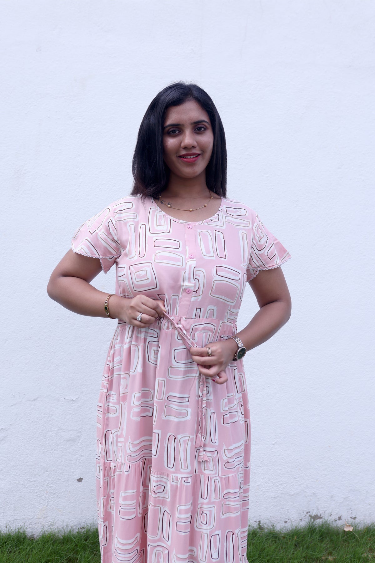 Imported Rayon Gathering Frock Model Night Gown's | Front Adjustable Gathering Style Rope Rope | Front Closed Button | Double Layer Sleeve | Trending Collection's for Stylish Women's (IRF)