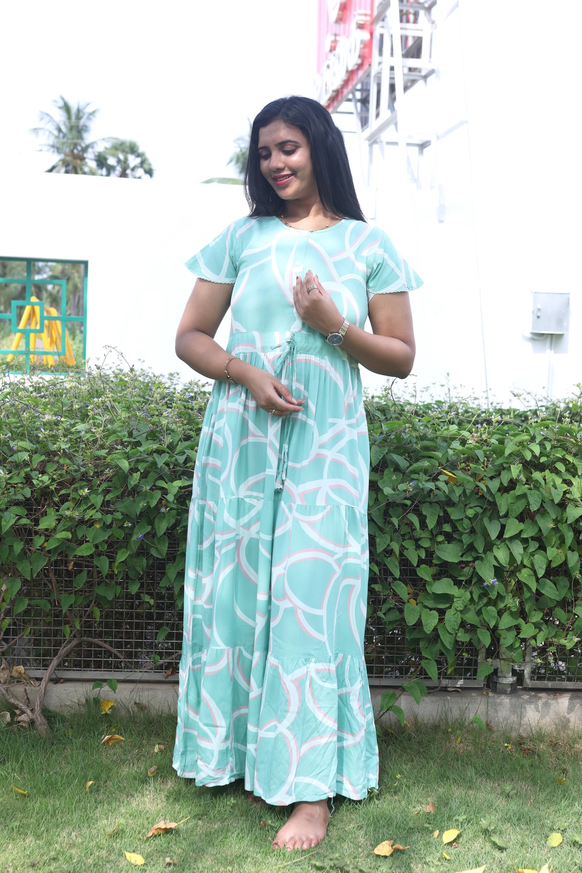 Imported Rayon Gathering Frock Model Night Gown's | Front Adjustable Gathering Style Rope Rope | Front Closed Button | Double Layer Sleeve | Trending Collection's for Stylish Women's (IRF)